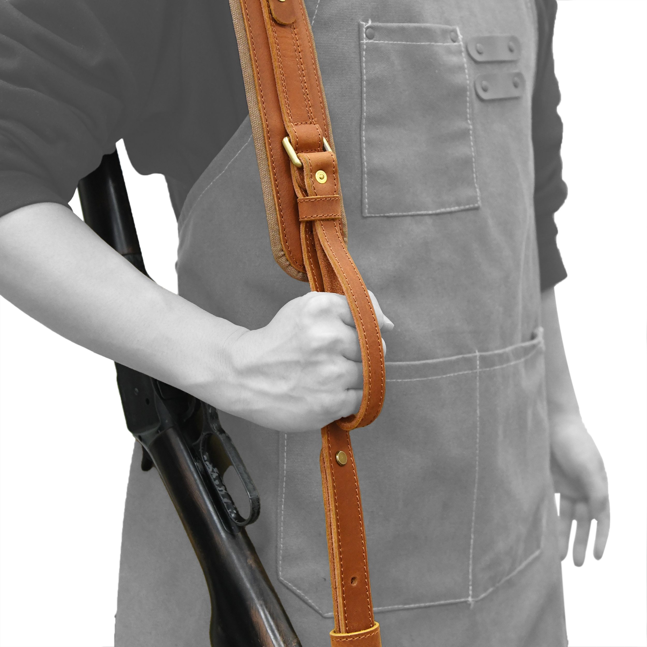 Leather Gun Sling with Removable Canvas Bag Pouches, Padded Straps
