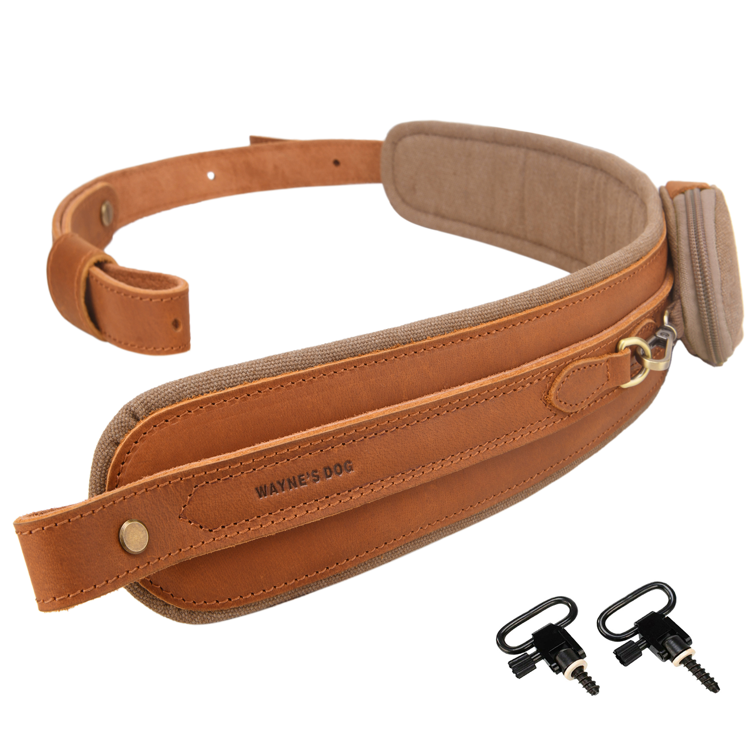 Leather Gun Sling with Removable Canvas Bag Pouches, Padded Straps