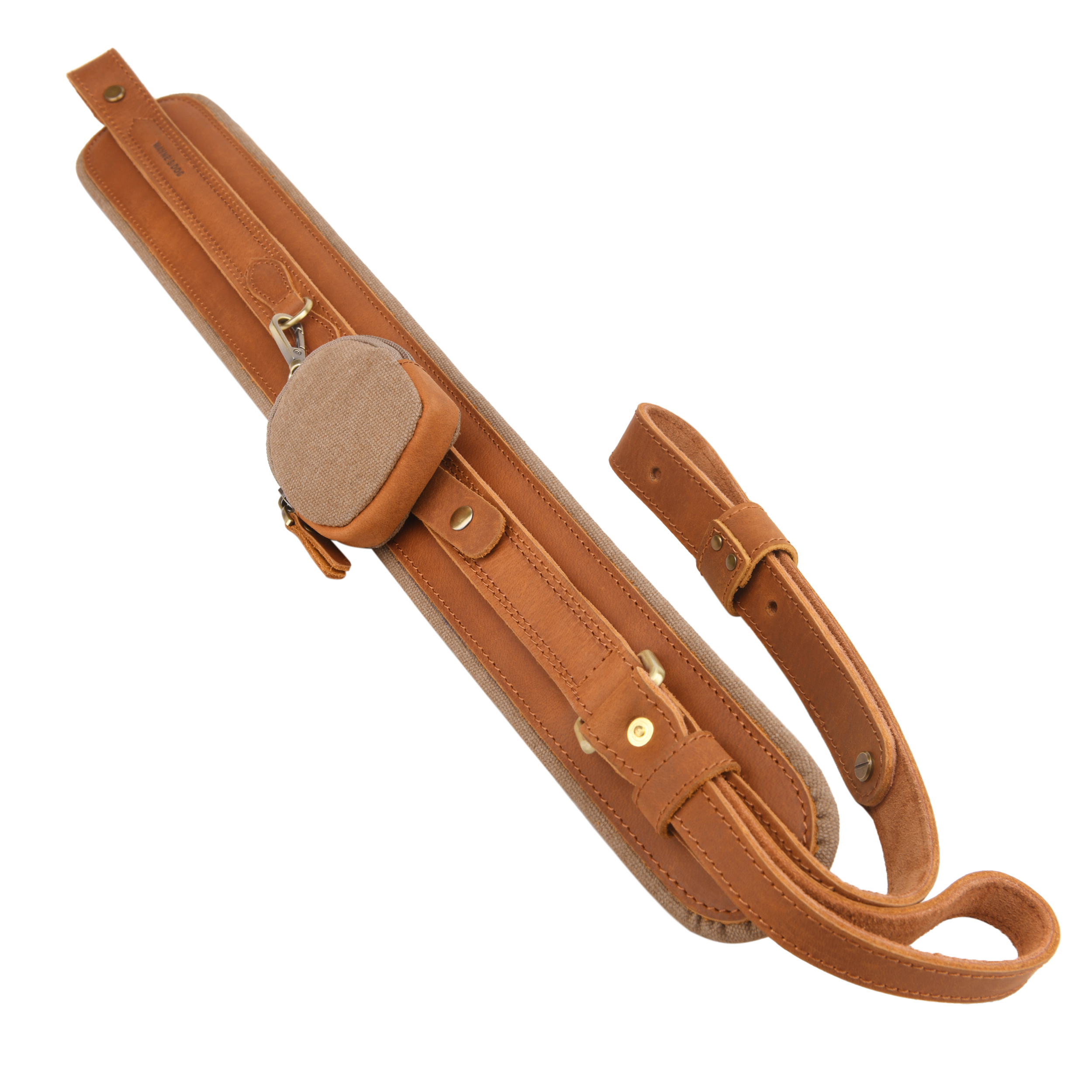 Leather Gun Sling with Removable Canvas Bag Pouches, Padded Straps