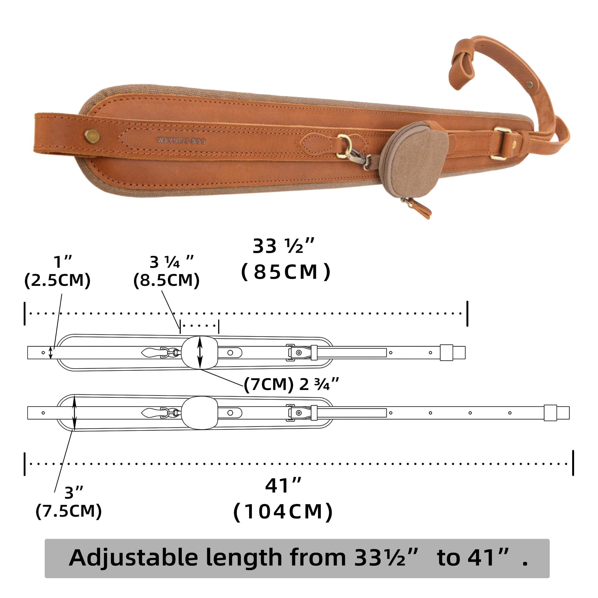 Leather Gun Sling with Removable Canvas Bag Pouches, Padded Straps