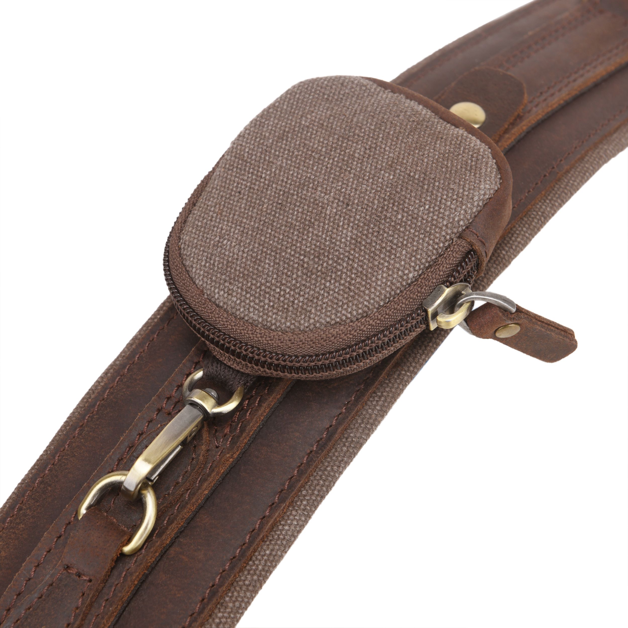 Leather Gun Sling with Removable Canvas Bag Pouches, Padded Straps