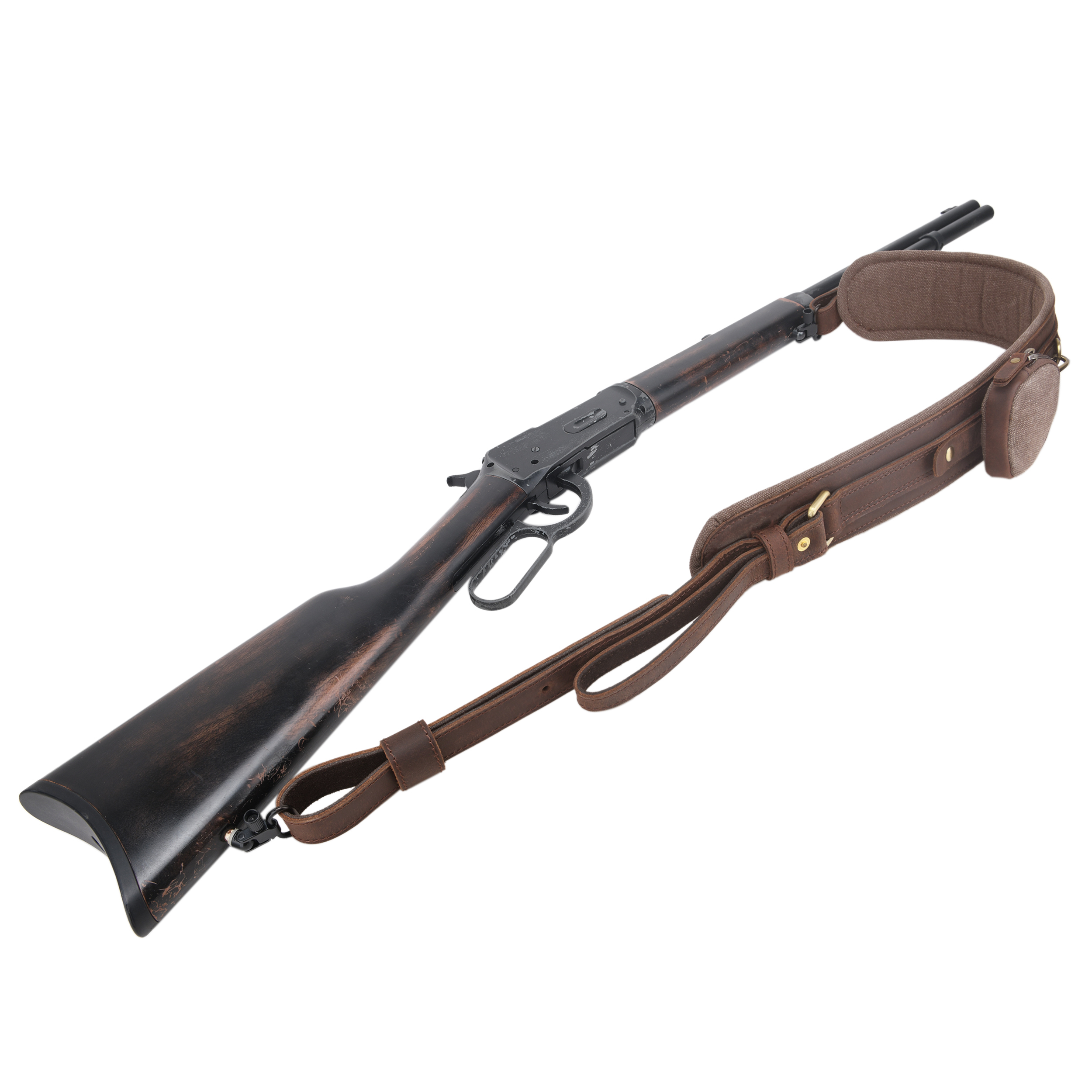 Leather Gun Sling with Removable Canvas Bag Pouches, Padded Straps