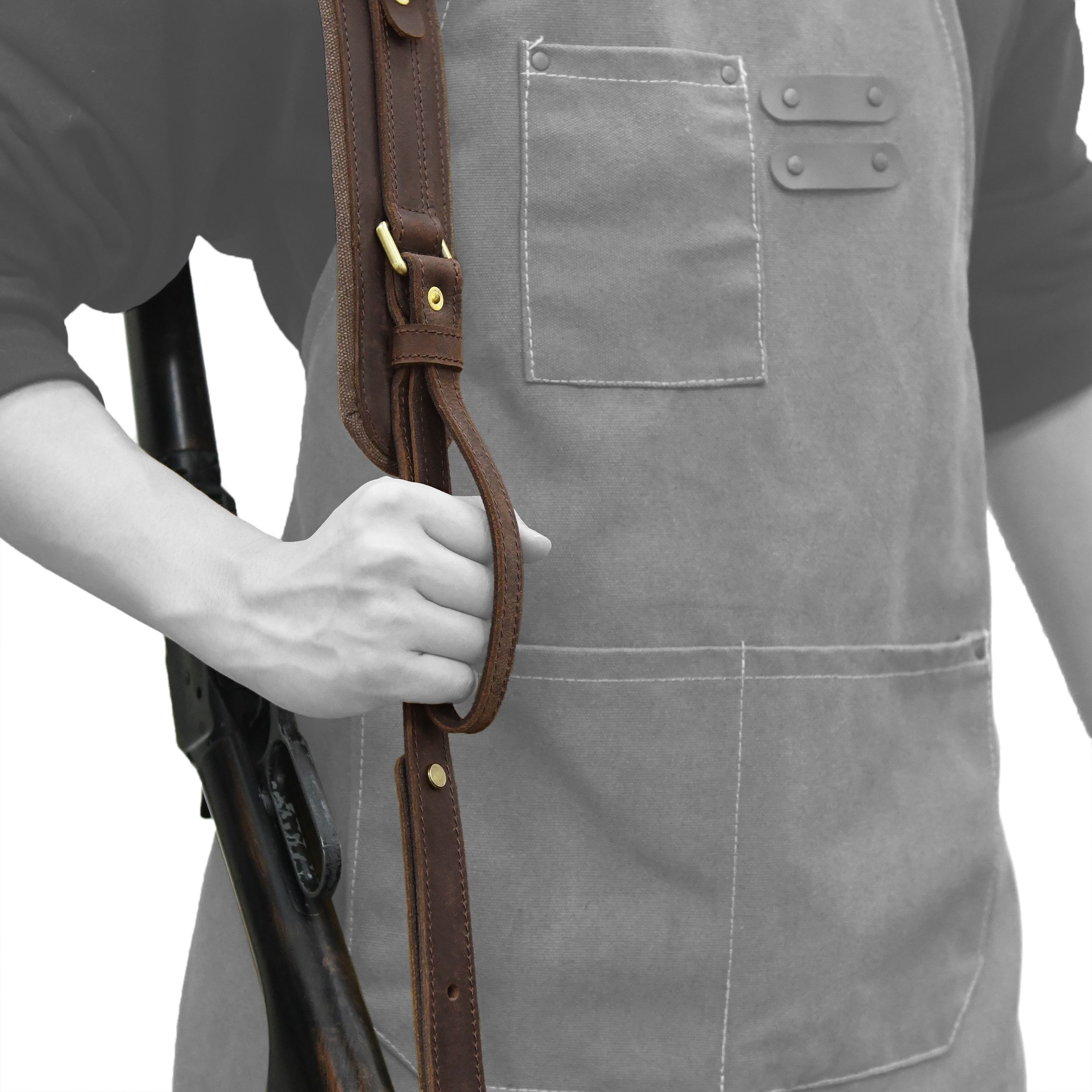 Leather Gun Sling with Removable Canvas Bag Pouches, Padded Straps