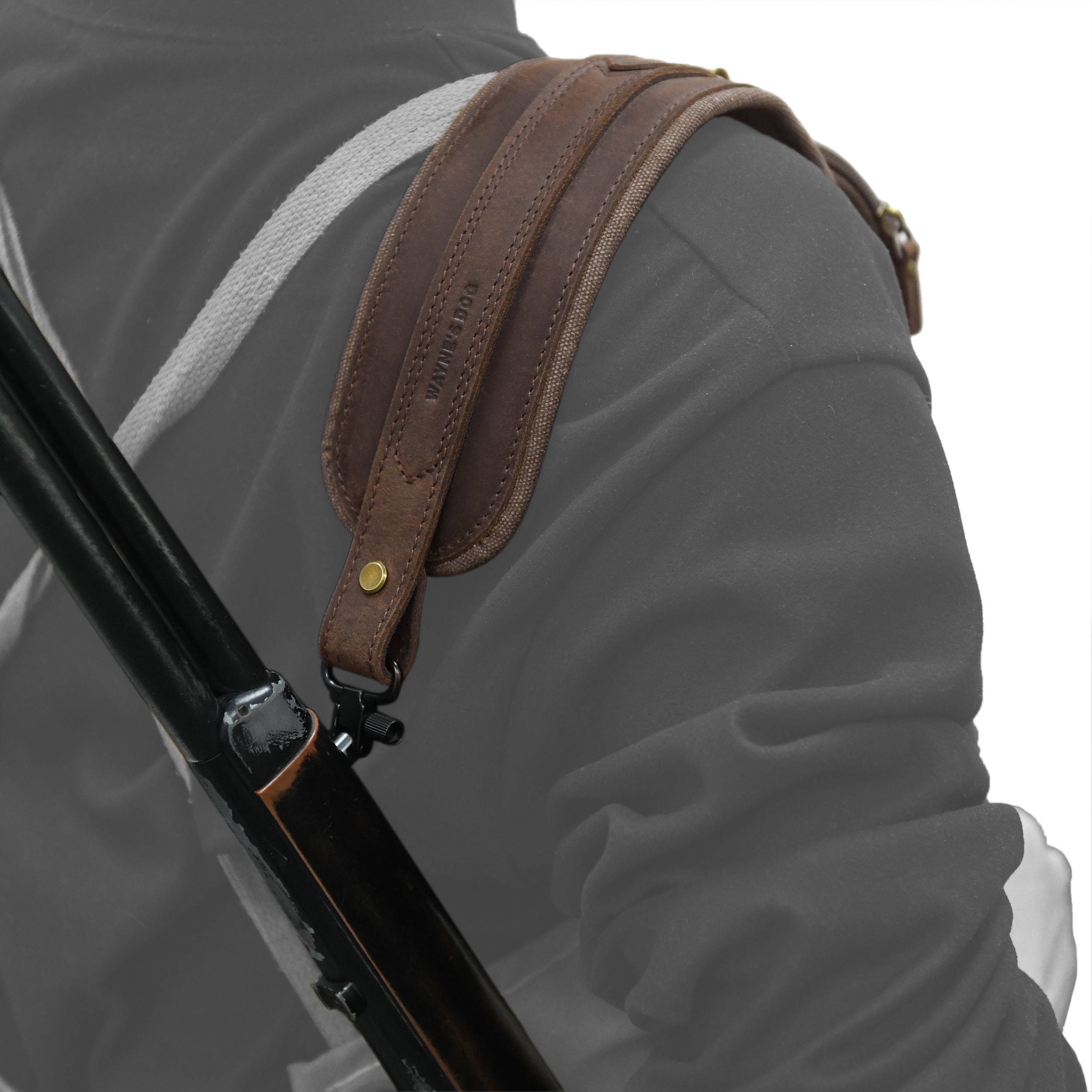 Leather Gun Sling with Removable Canvas Bag Pouches, Padded Straps