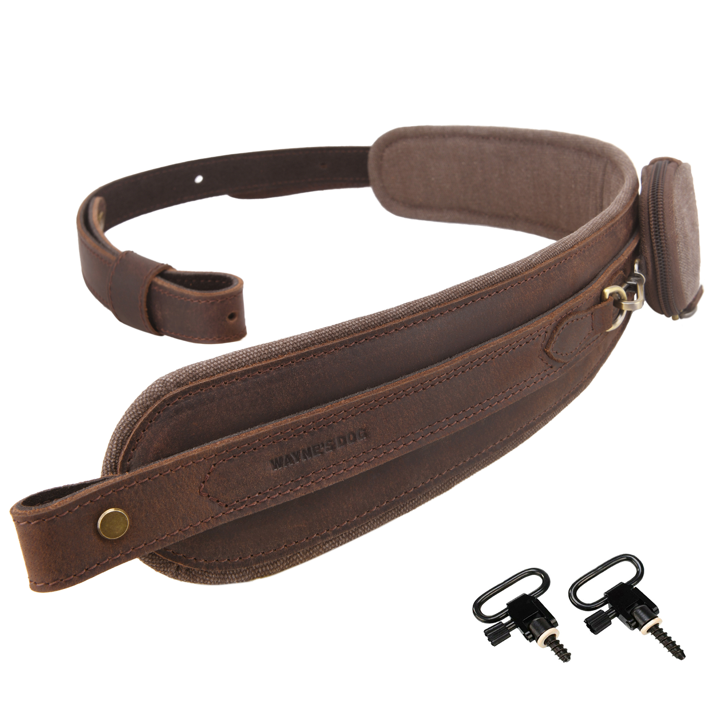 Leather Gun Sling with Removable Canvas Bag Pouches, Padded Straps