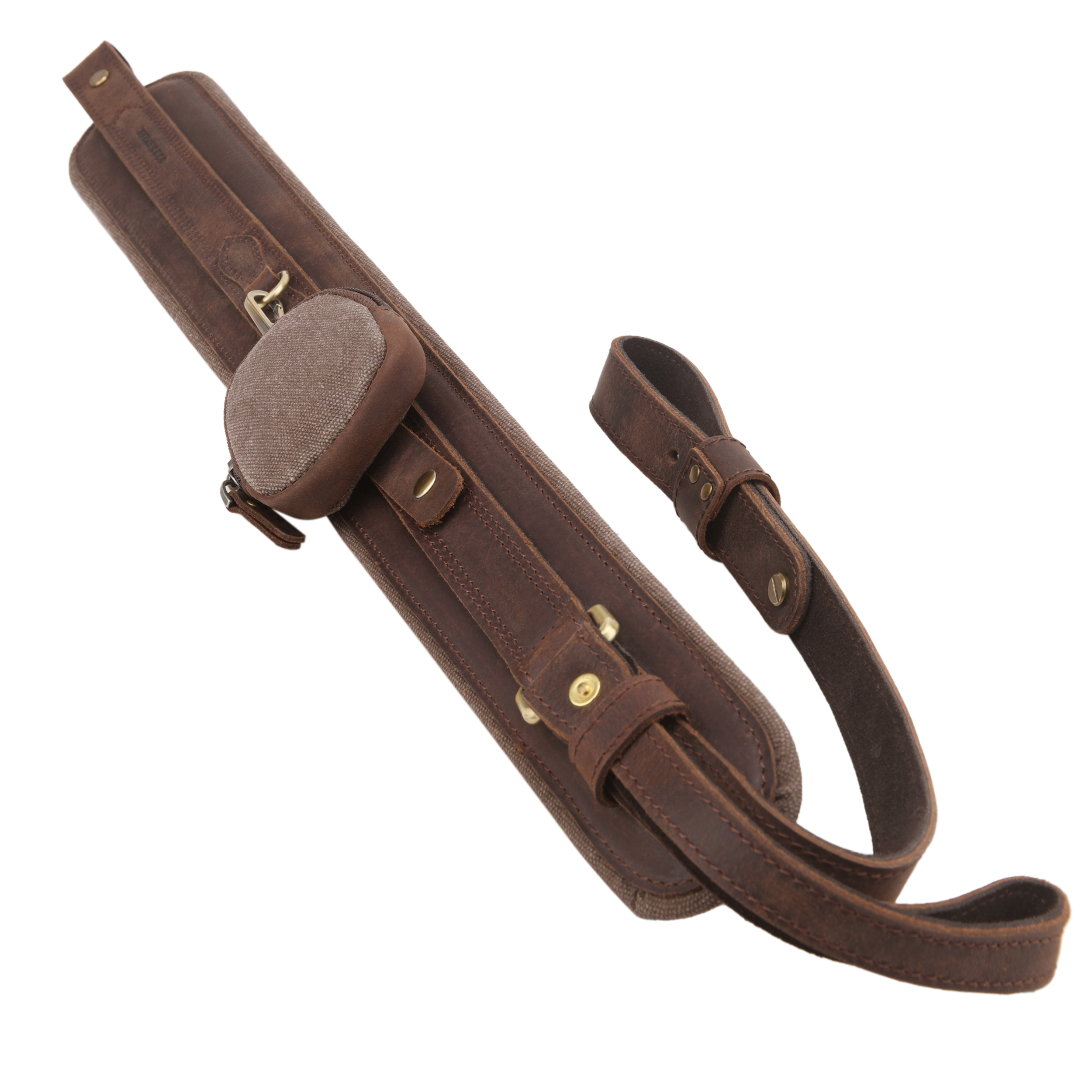 Leather Gun Sling with Removable Canvas Bag Pouches, Padded Straps