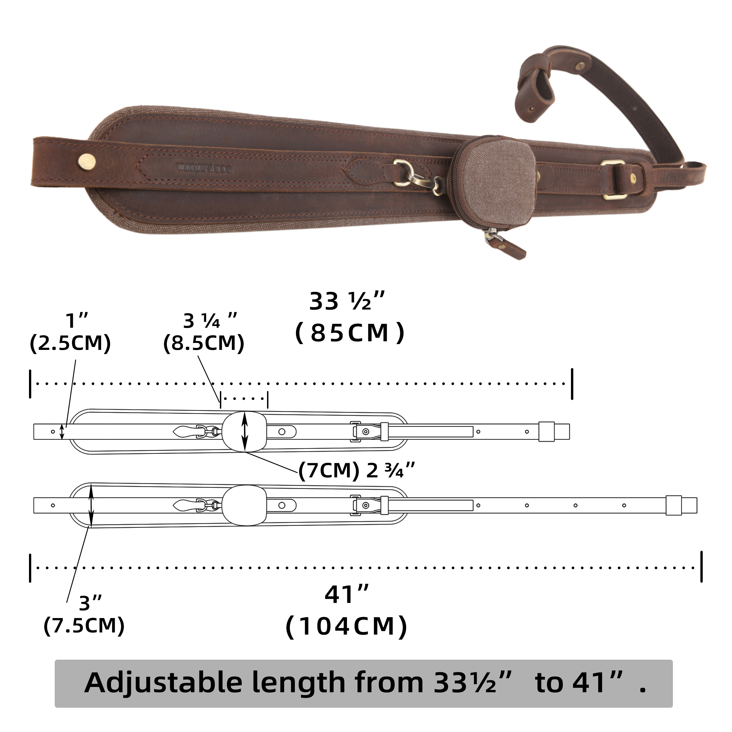 Leather Gun Sling with Removable Canvas Bag Pouches, Padded Straps
