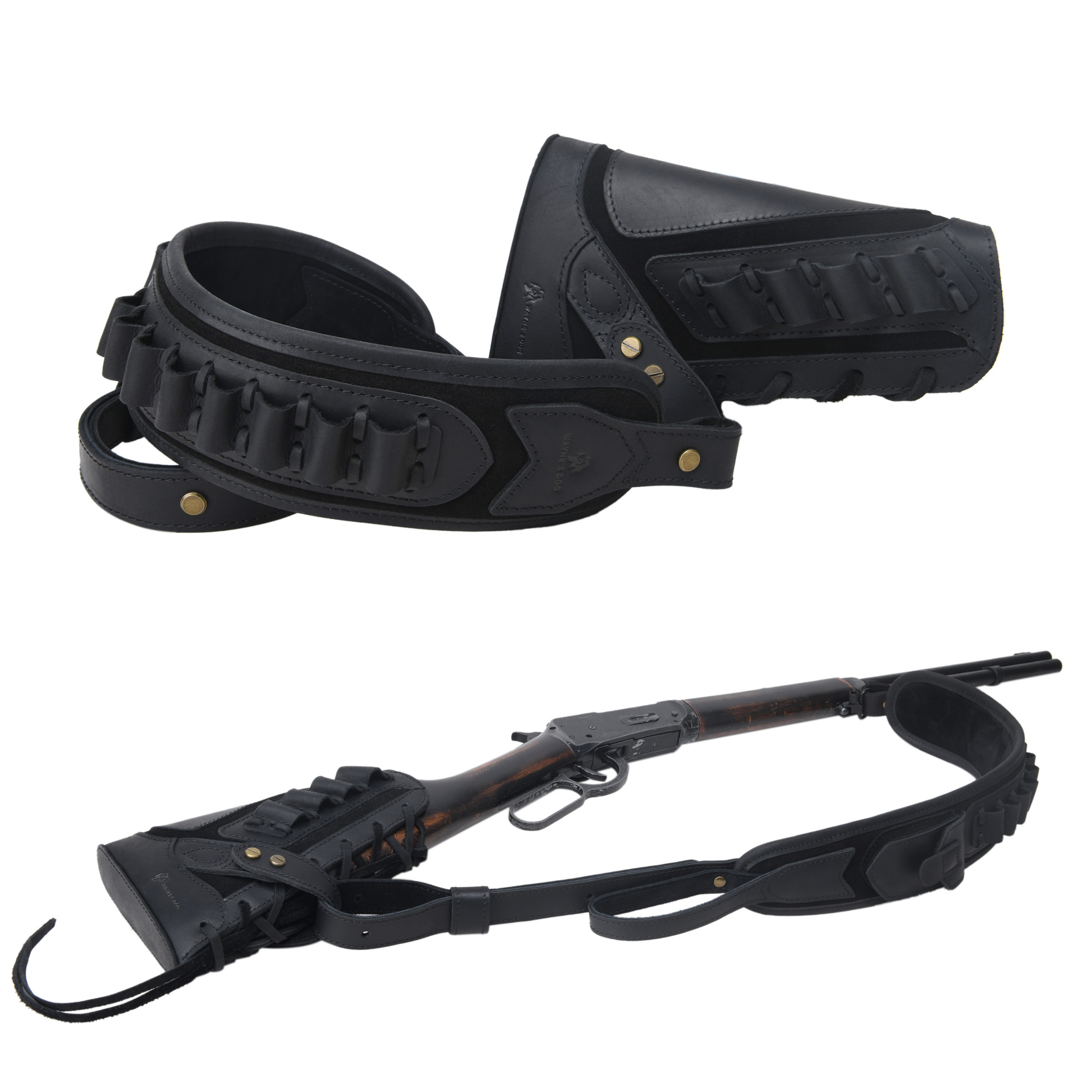 Cowhide Leather Rifle Buttstock Cheek Rest Pad with Matched Sling