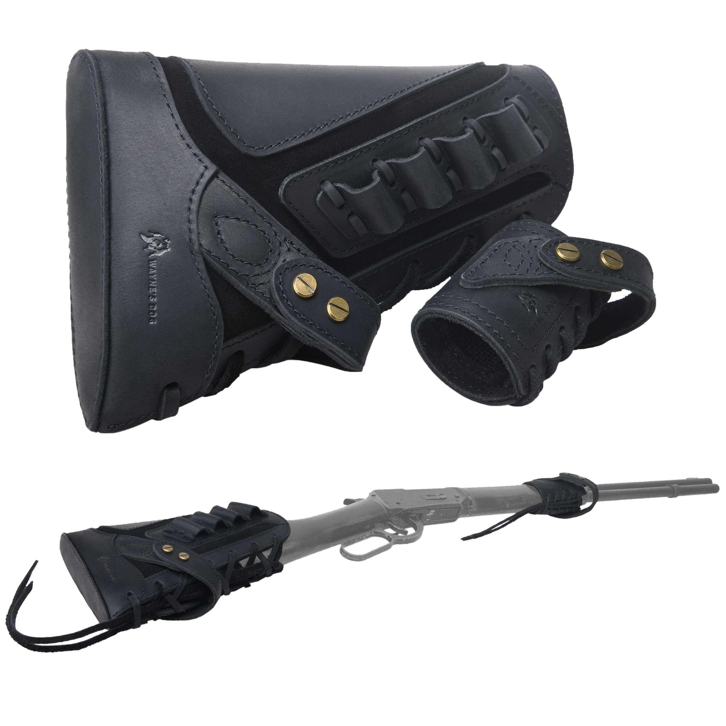 Leather No-Drill Rifle Magazine Pouch with Sling Ring for .30-30.45-70