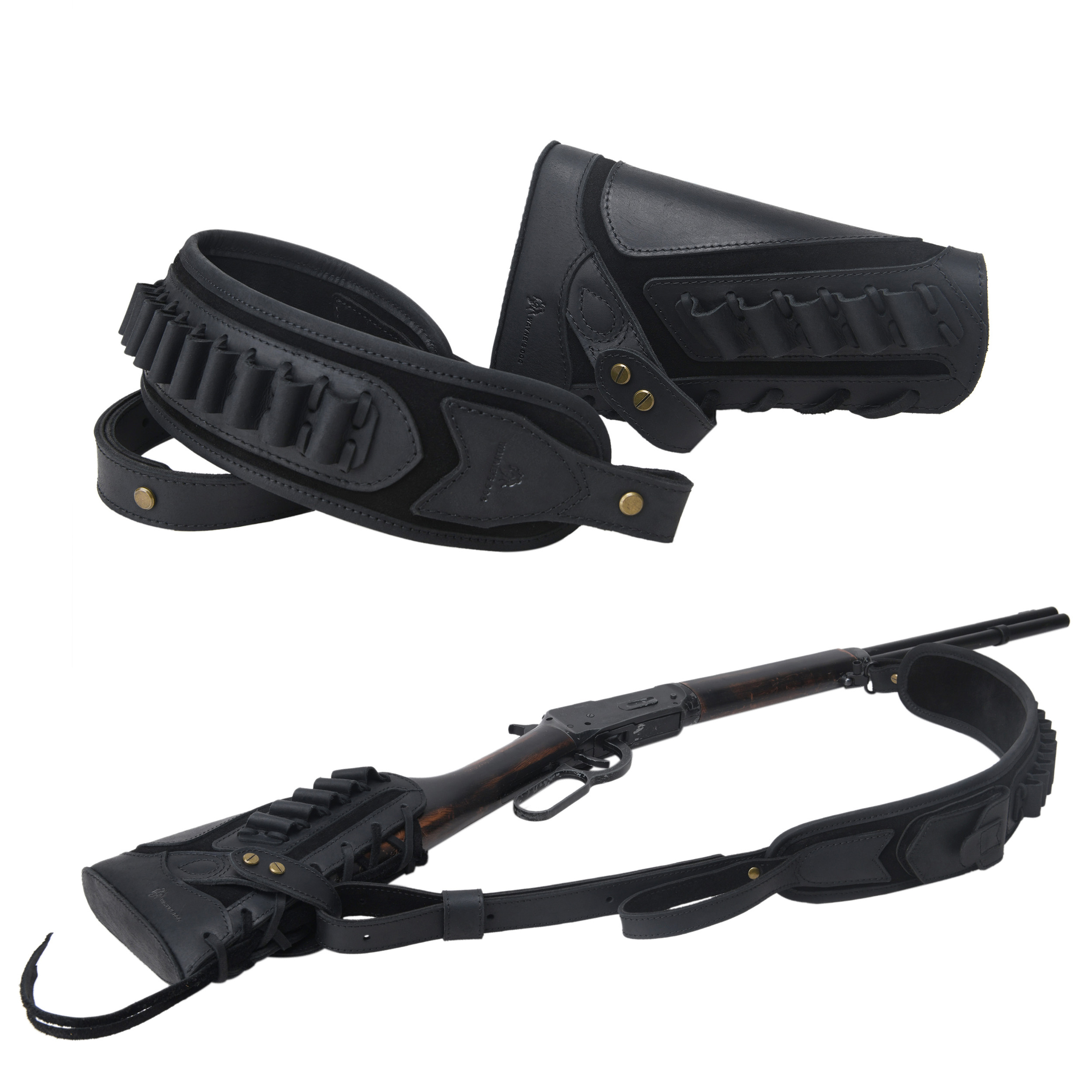 Cowhide Leather Rifle Buttstock Cheek Rest Pad with Matched Sling