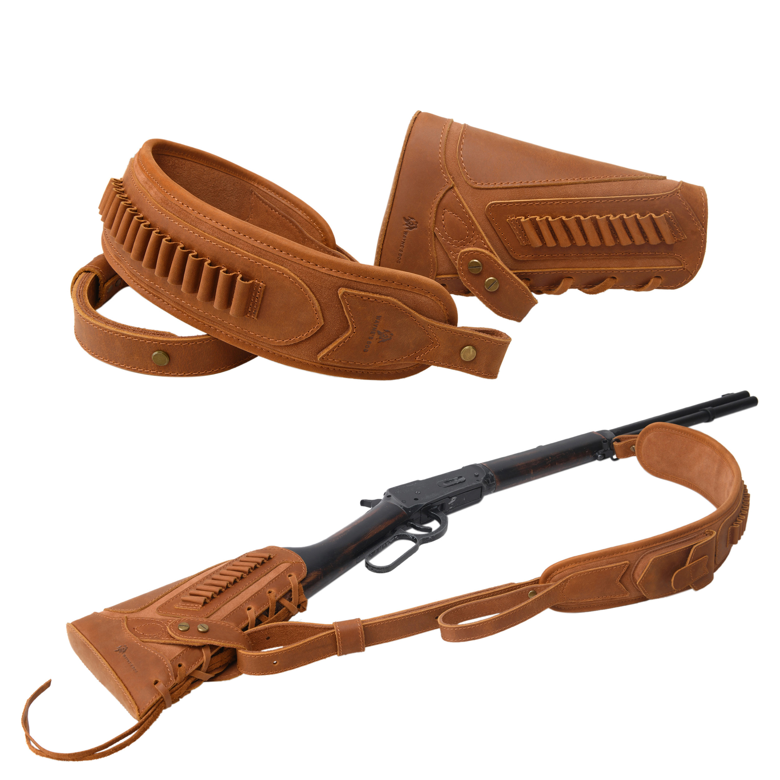 Cowhide Leather Rifle Buttstock Cheek Rest Pad with Matched Sling