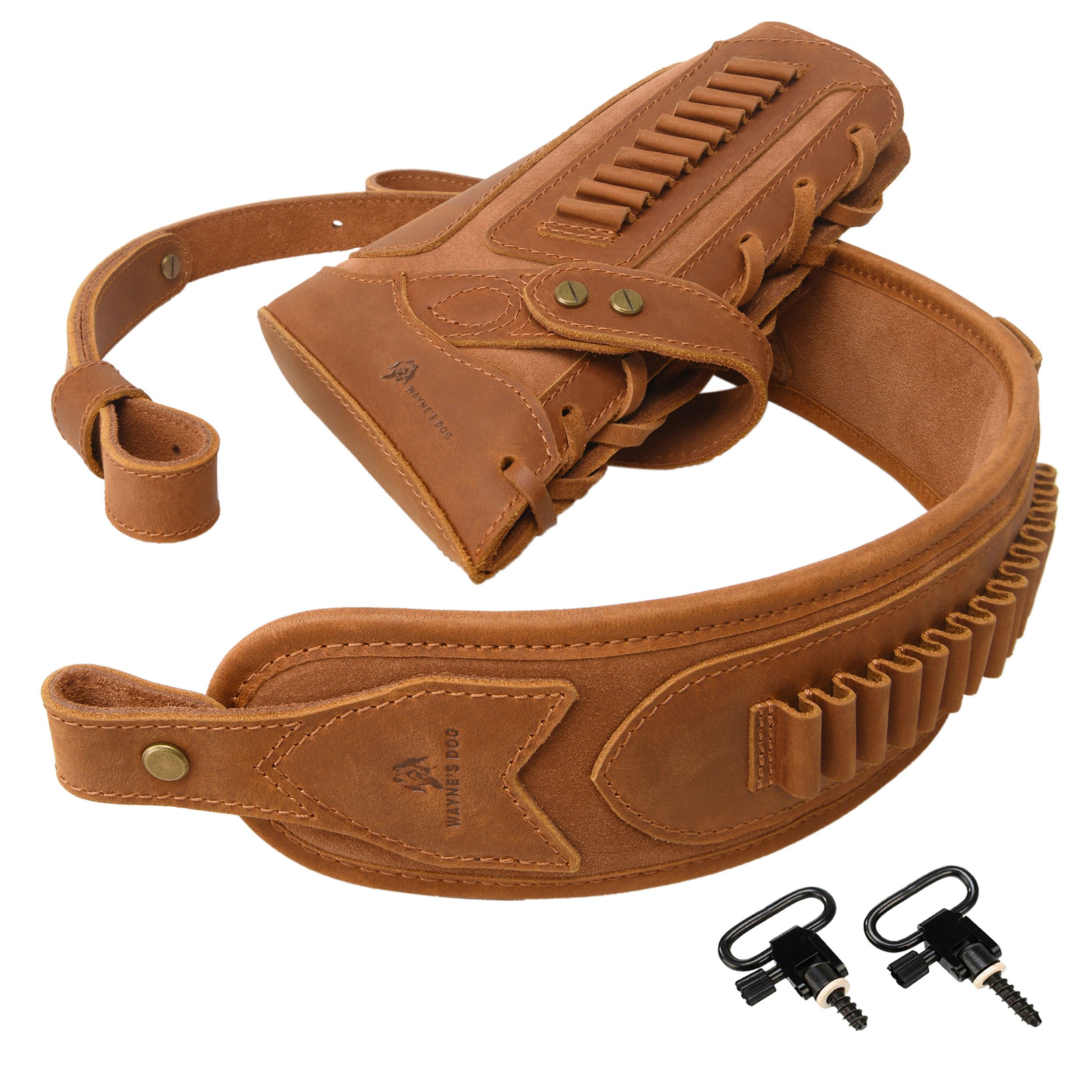 Cowhide Leather Rifle Buttstock Cheek Rest Pad with Matched Sling