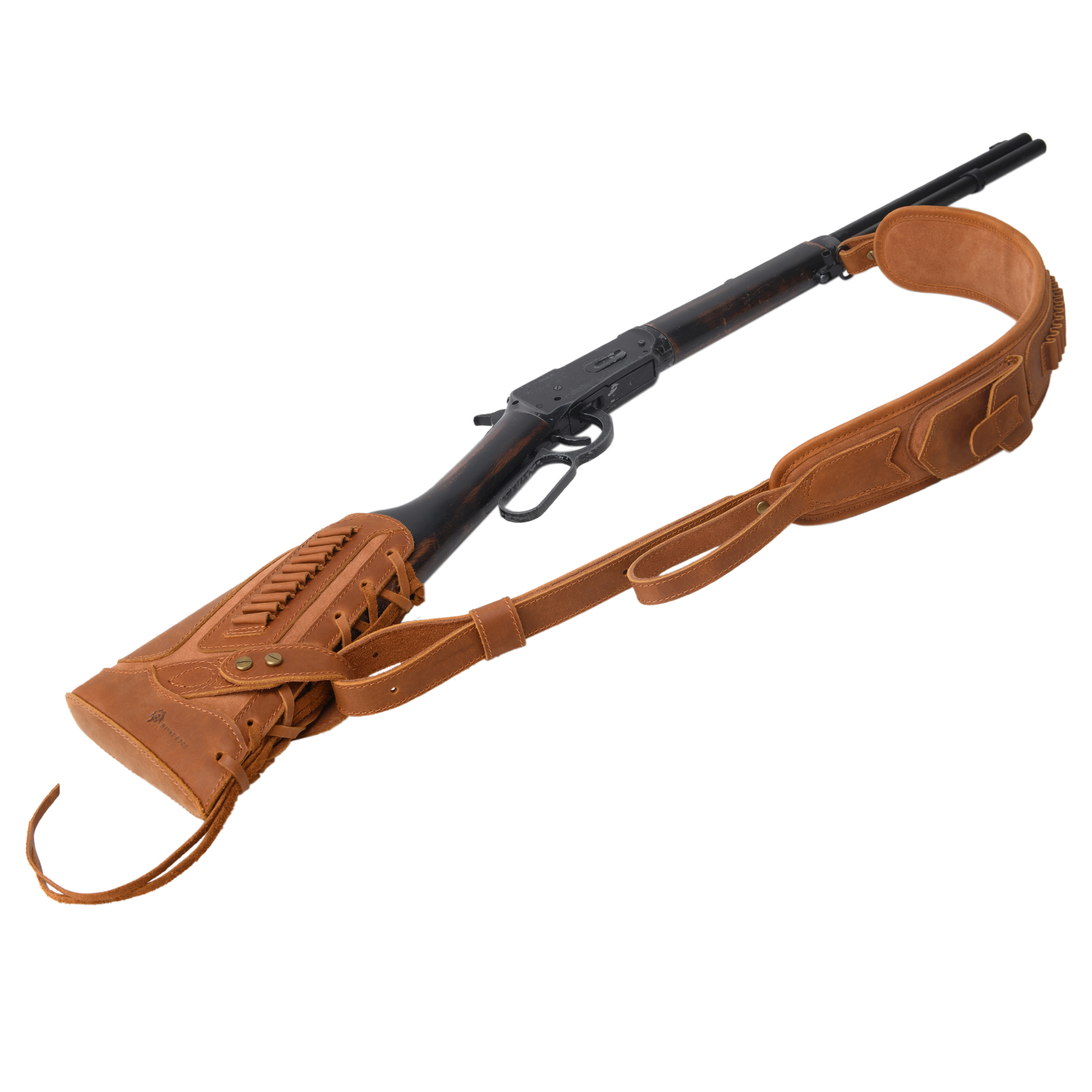 Cowhide Leather Rifle Buttstock Cheek Rest Pad with Matched Sling