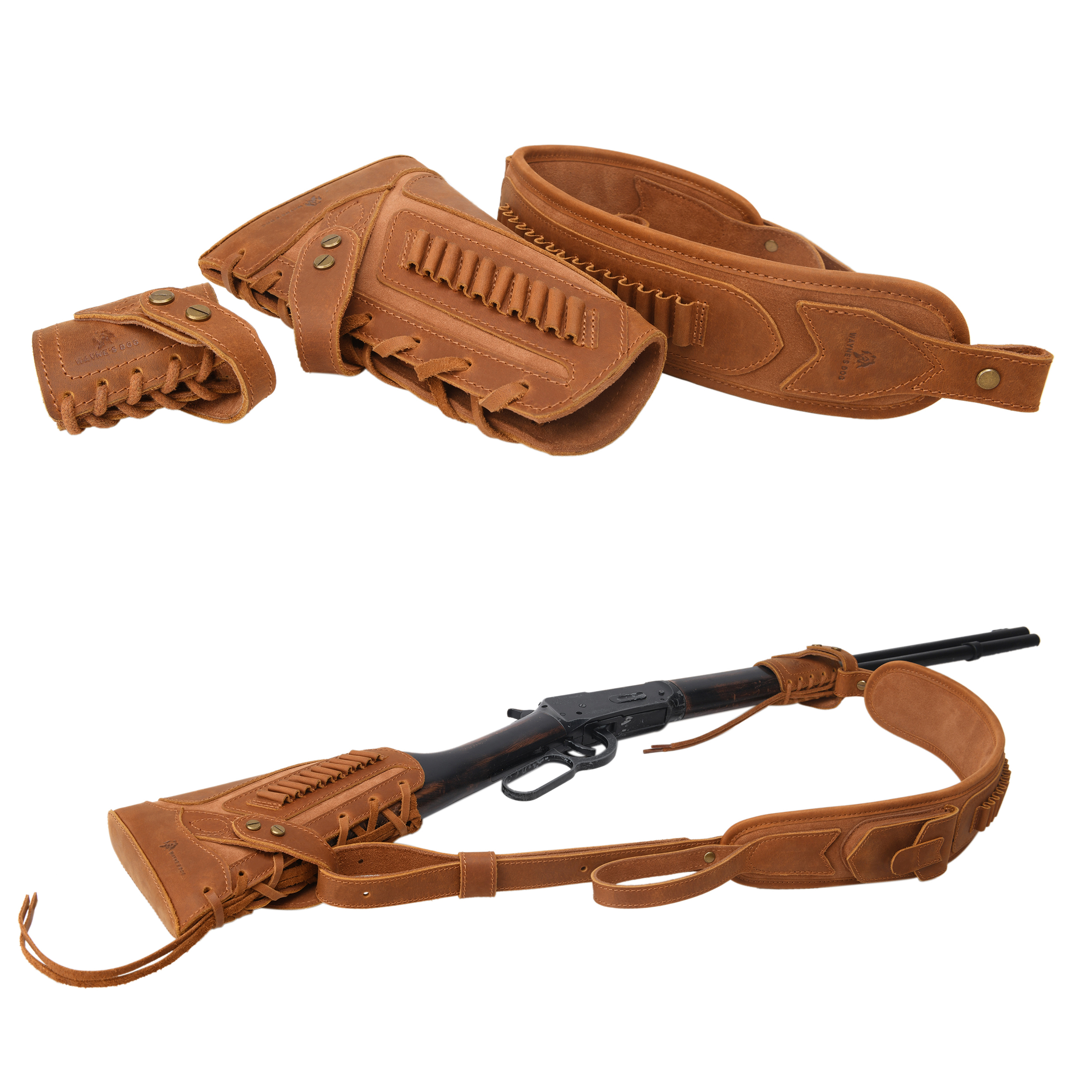 No Drill Set Leather Rifle Sling, Gun Buttstock, Sling Ring for.308.22