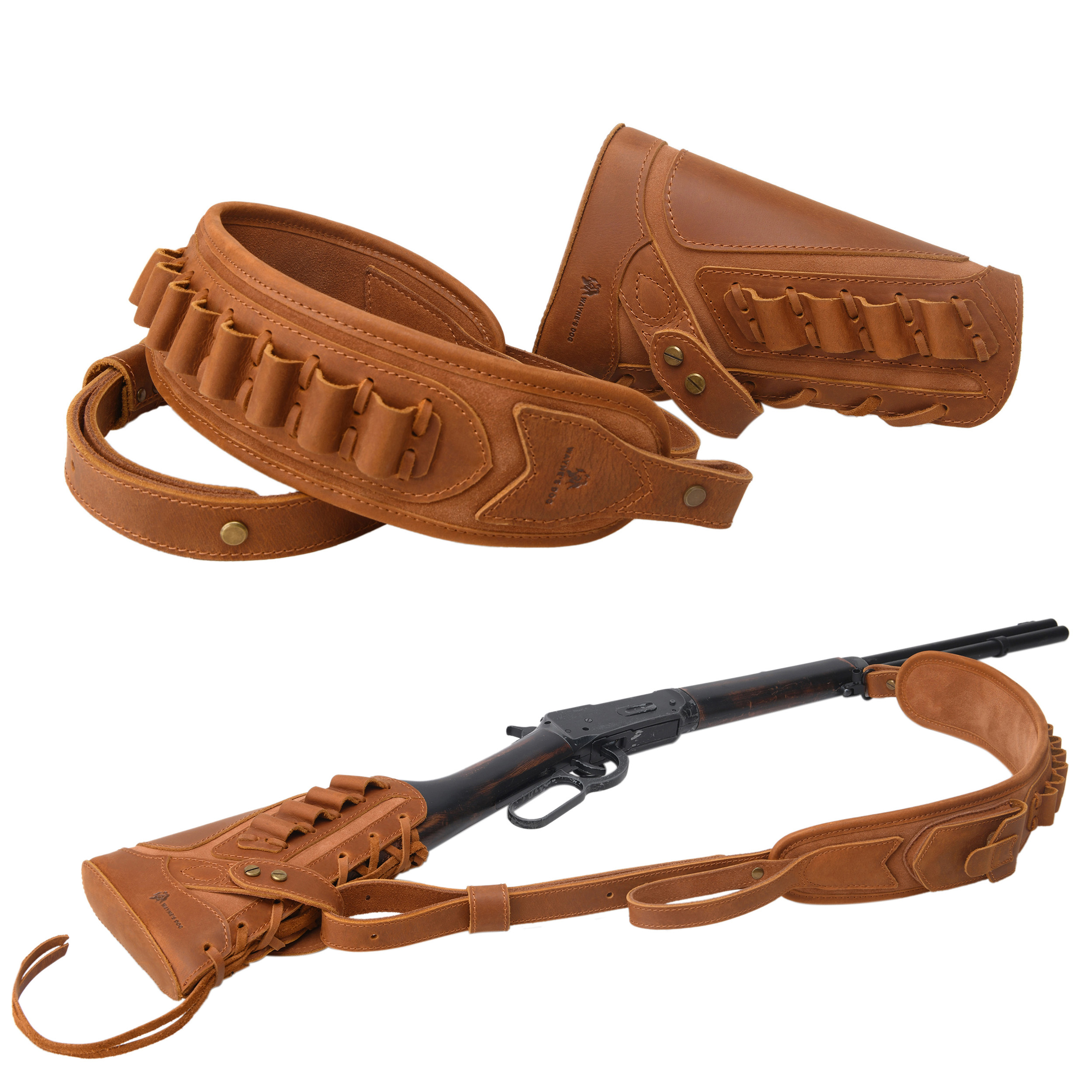 Cowhide Leather Rifle Buttstock Cheek Rest Pad with Matched Sling