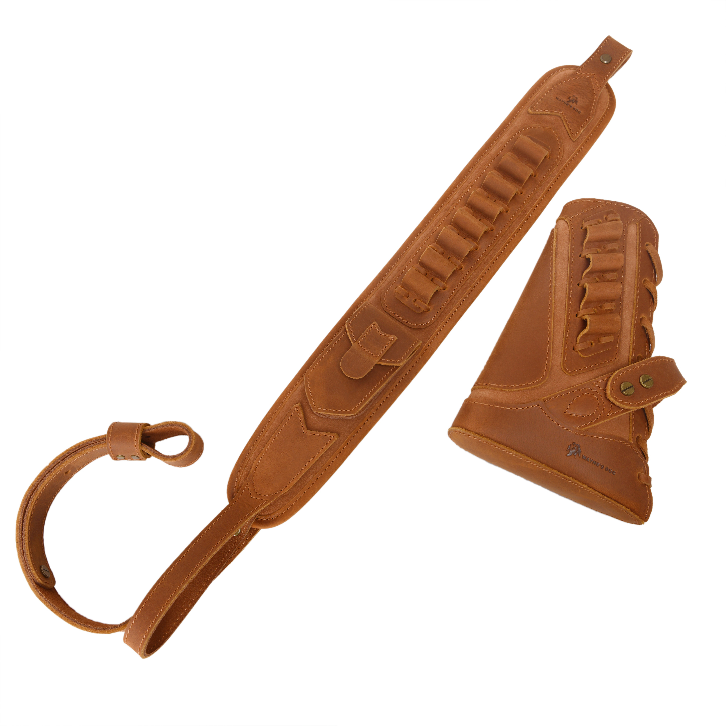 Cowhide Leather Rifle Buttstock Cheek Rest Pad with Matched Sling