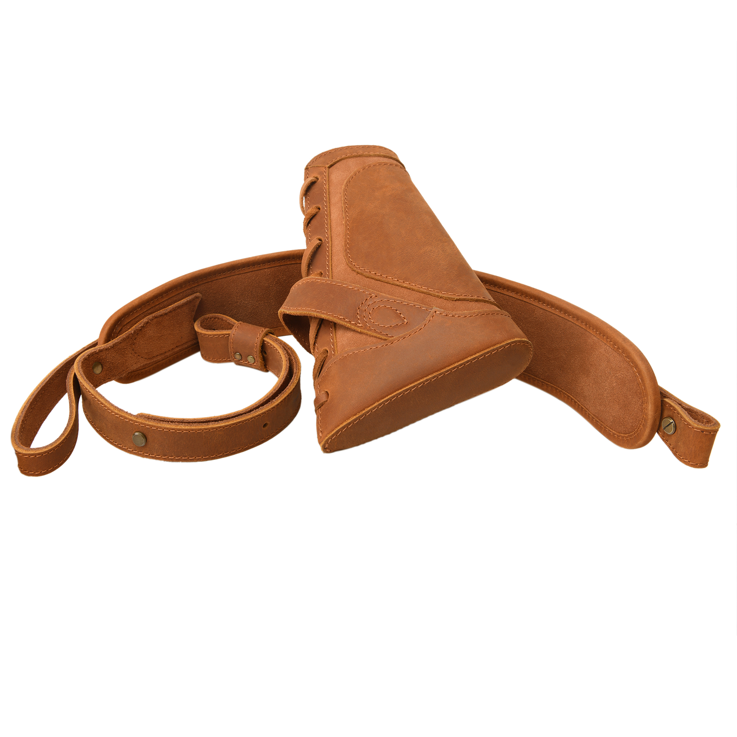 Cowhide Leather Rifle Buttstock Cheek Rest Pad with Matched Sling
