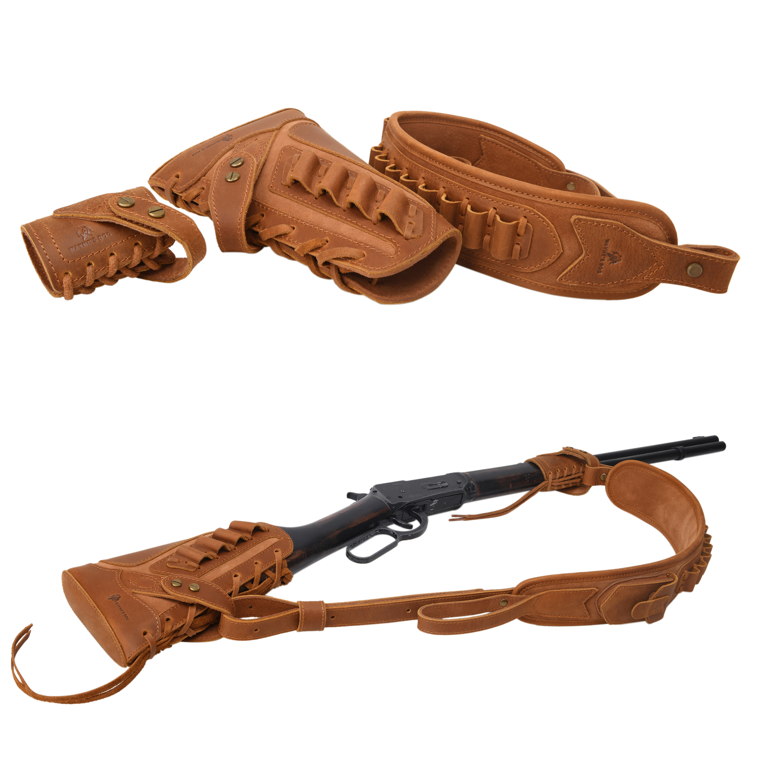 No Drill Set Leather Rifle Sling, Gun Buttstock, Sling Ring for.308.22