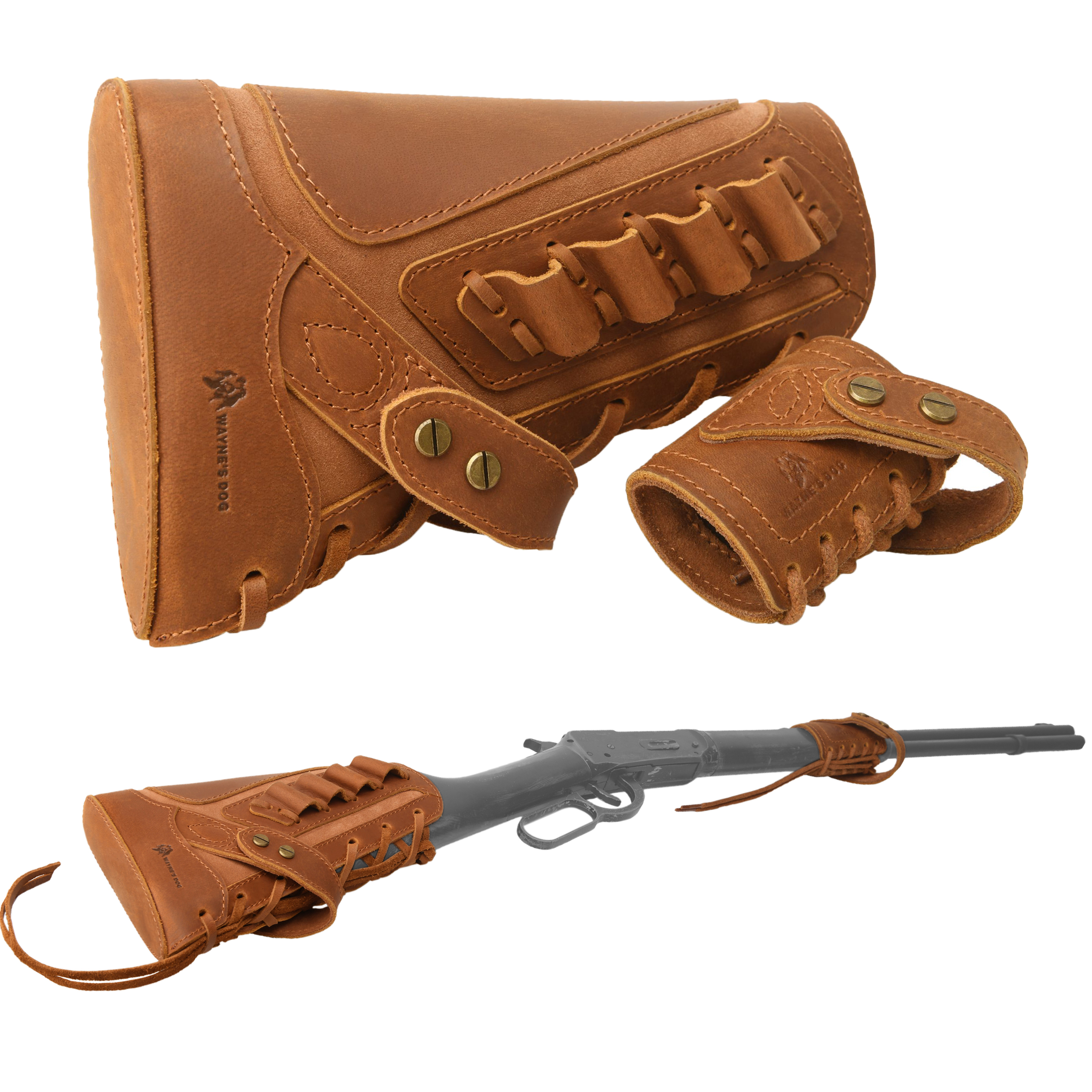 Leather No-Drill Rifle Magazine Pouch with Sling Ring for .30-30.45-70