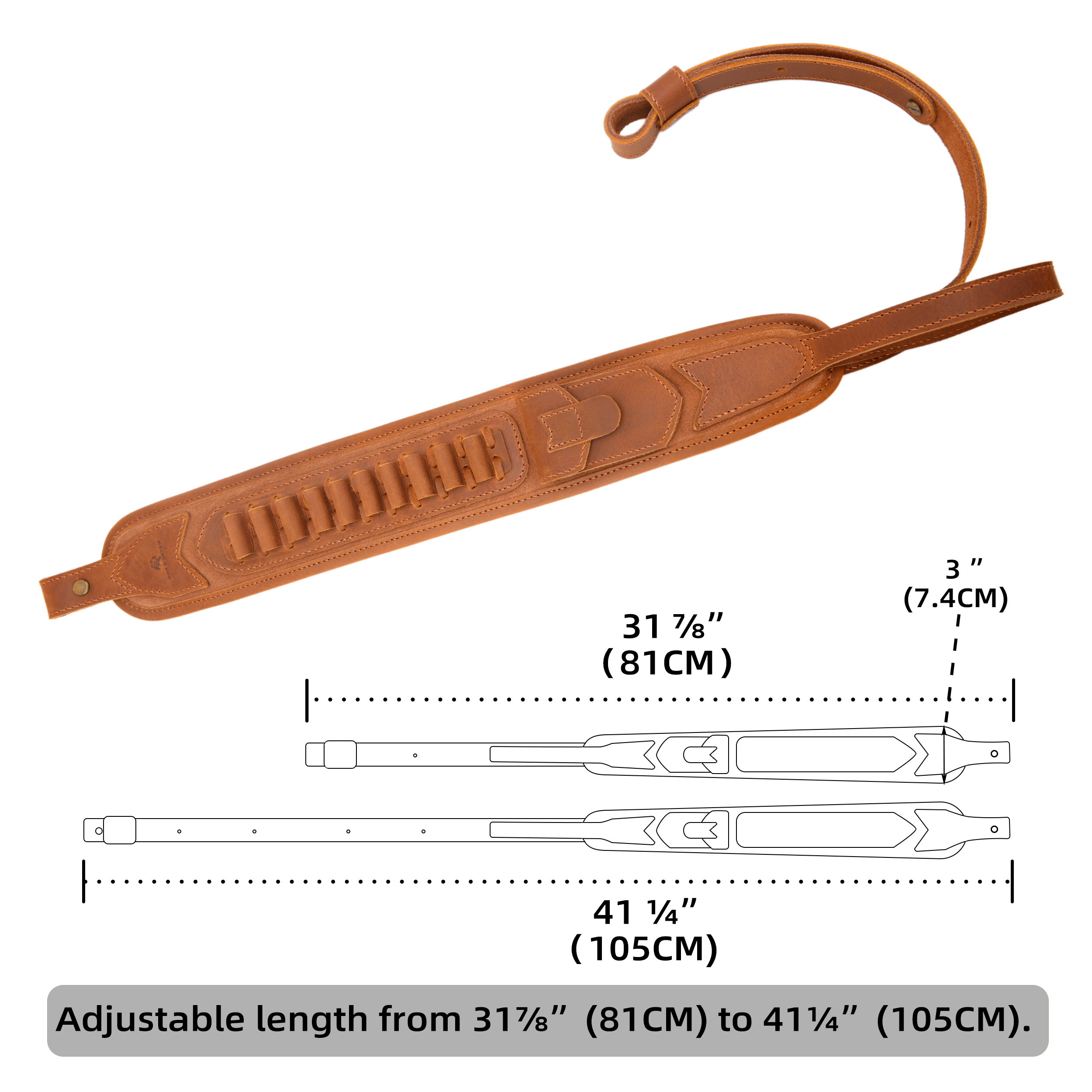 No Drill Set Leather Rifle Sling, Gun Buttstock, Sling Ring for.308.22