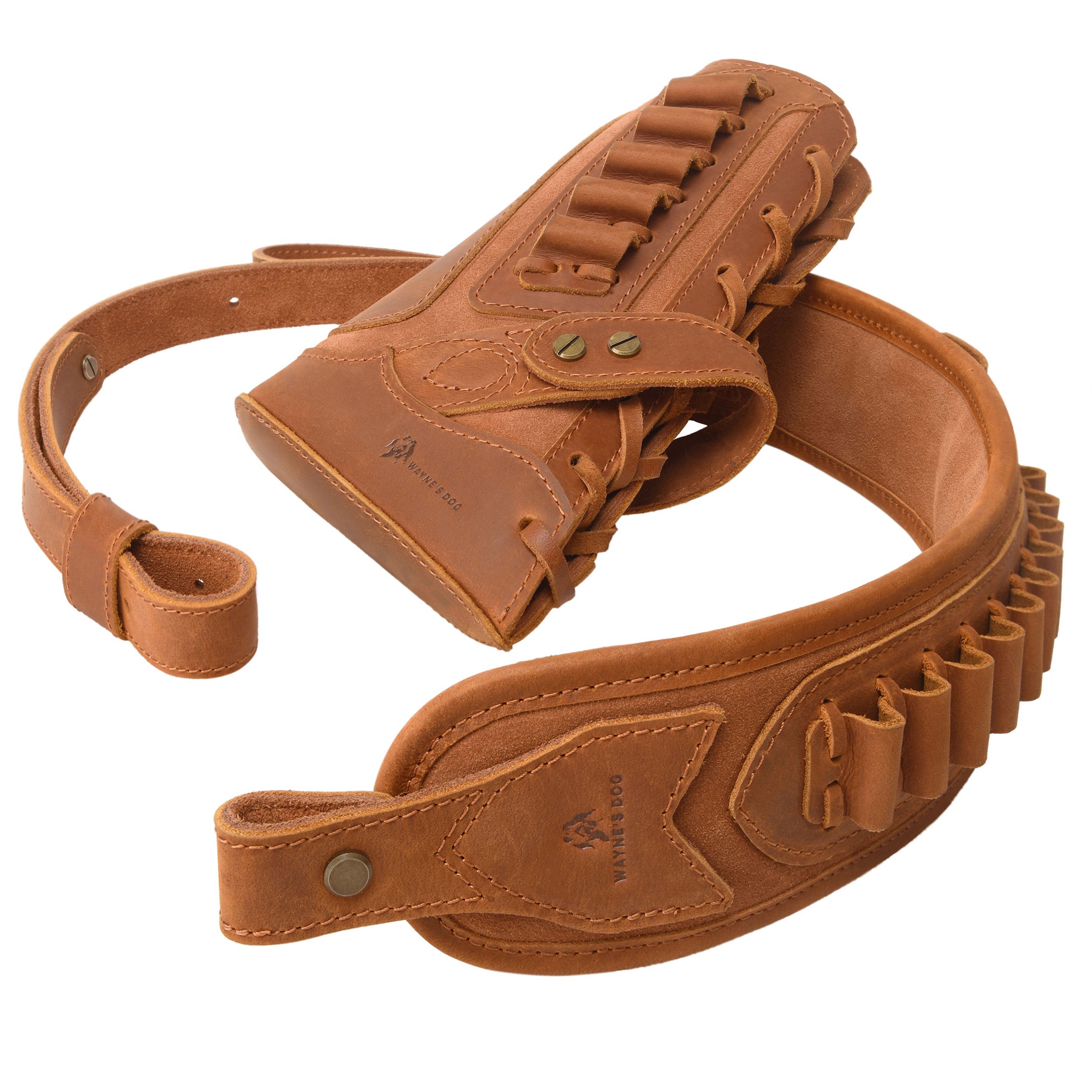 Cowhide Leather Rifle Buttstock Cheek Rest Pad with Matched Sling