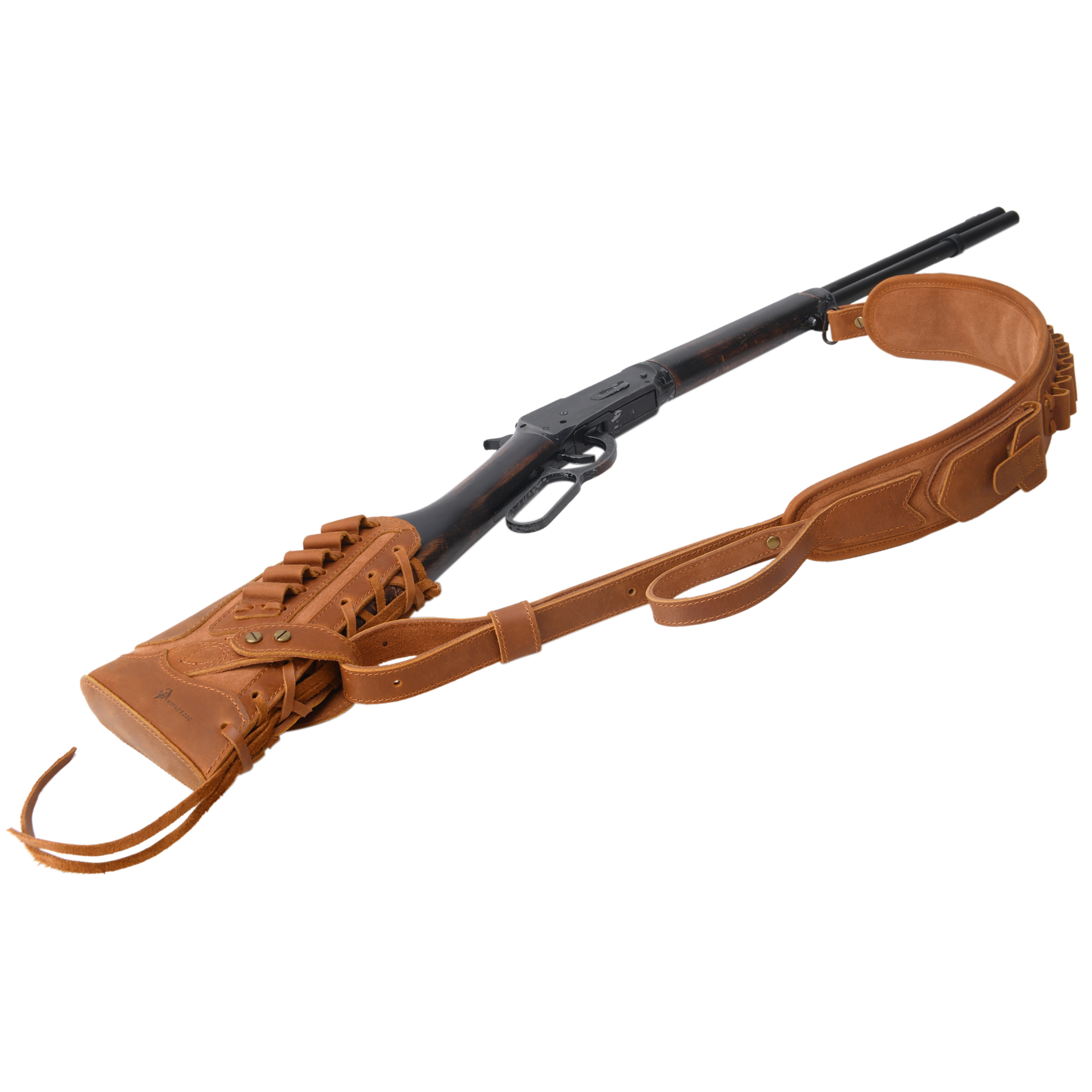 Cowhide Leather Rifle Buttstock Cheek Rest Pad with Matched Sling