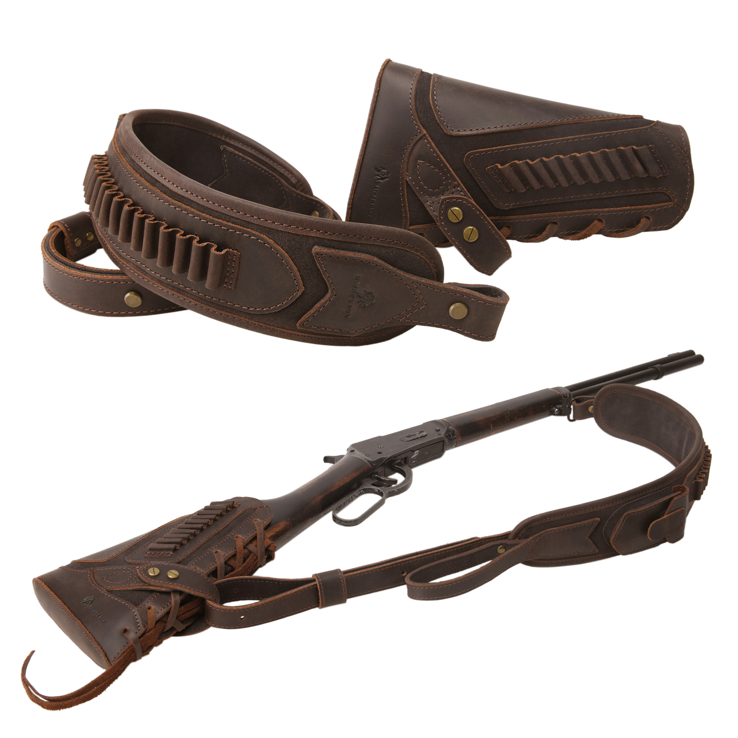 Cowhide Leather Rifle Buttstock Cheek Rest Pad with Matched Sling