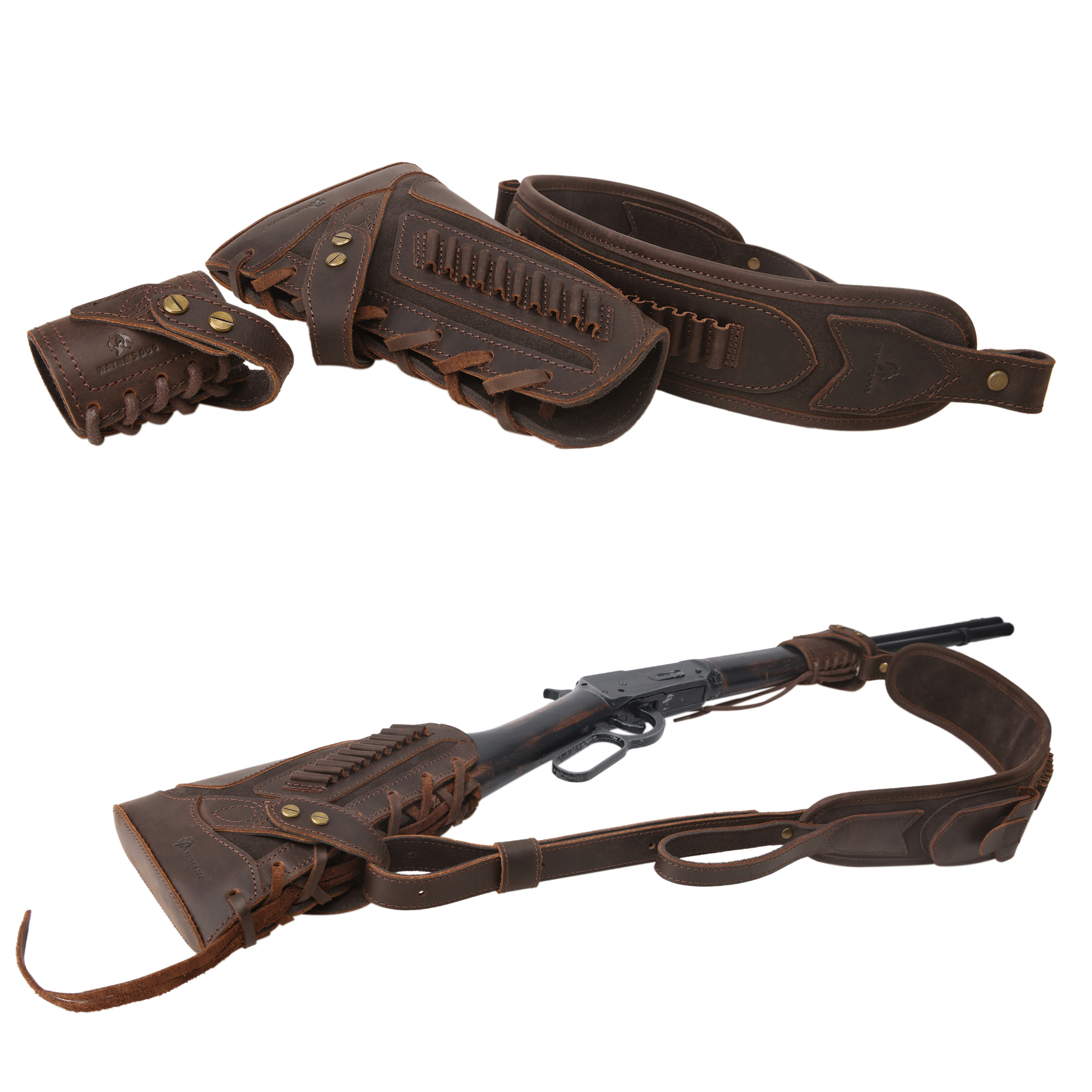 No Drill Set Leather Rifle Sling, Gun Buttstock, Sling Ring for.308.22