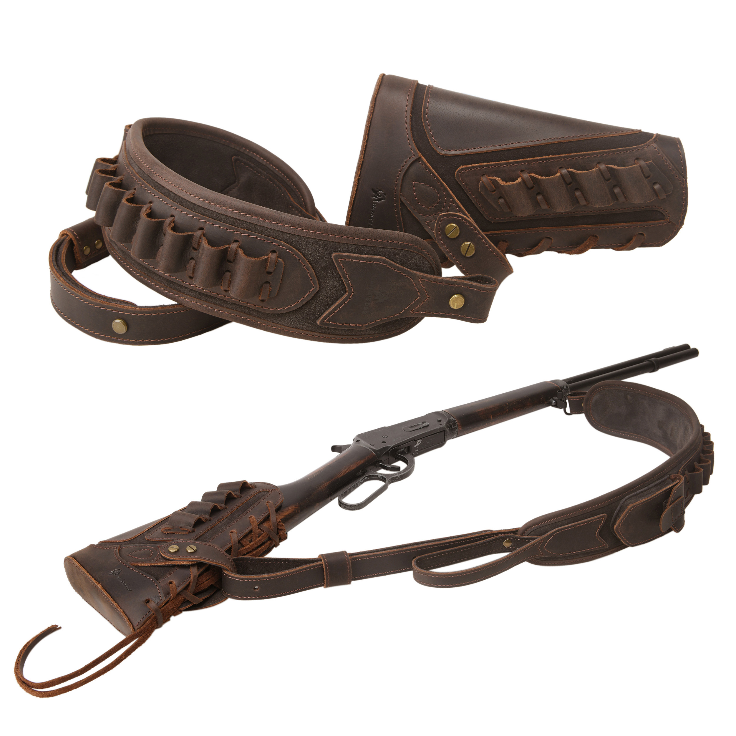 Cowhide Leather Rifle Buttstock Cheek Rest Pad with Matched Sling