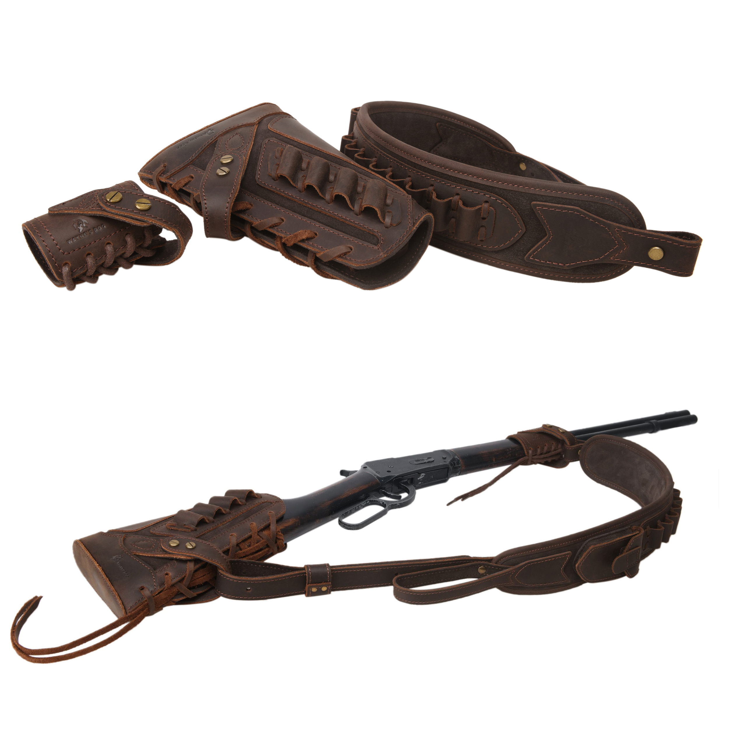 No Drill Set Leather Rifle Sling, Gun Buttstock, Sling Ring for.308.22