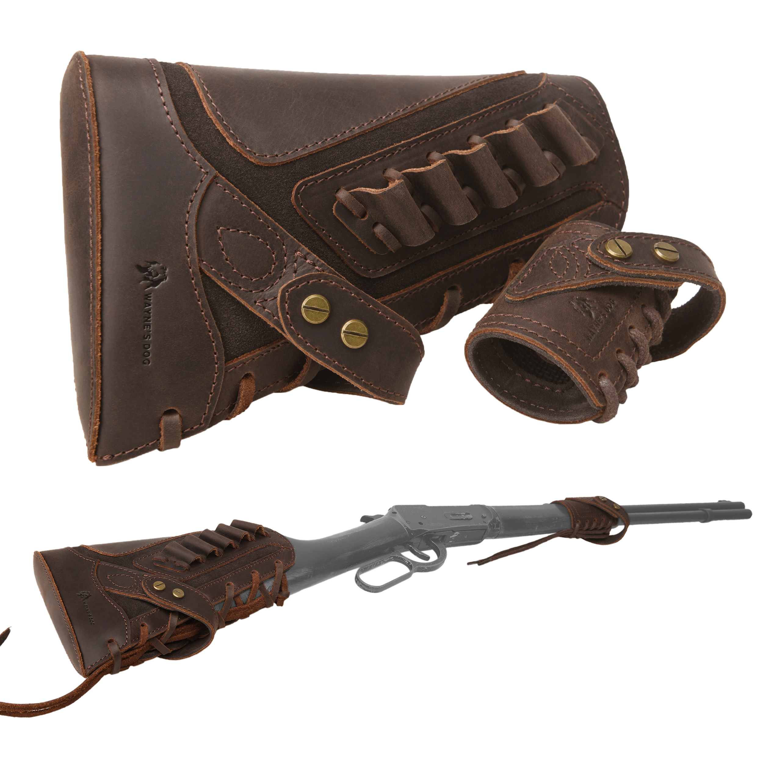 Leather No-Drill Rifle Magazine Pouch with Sling Ring for .30-30.45-70