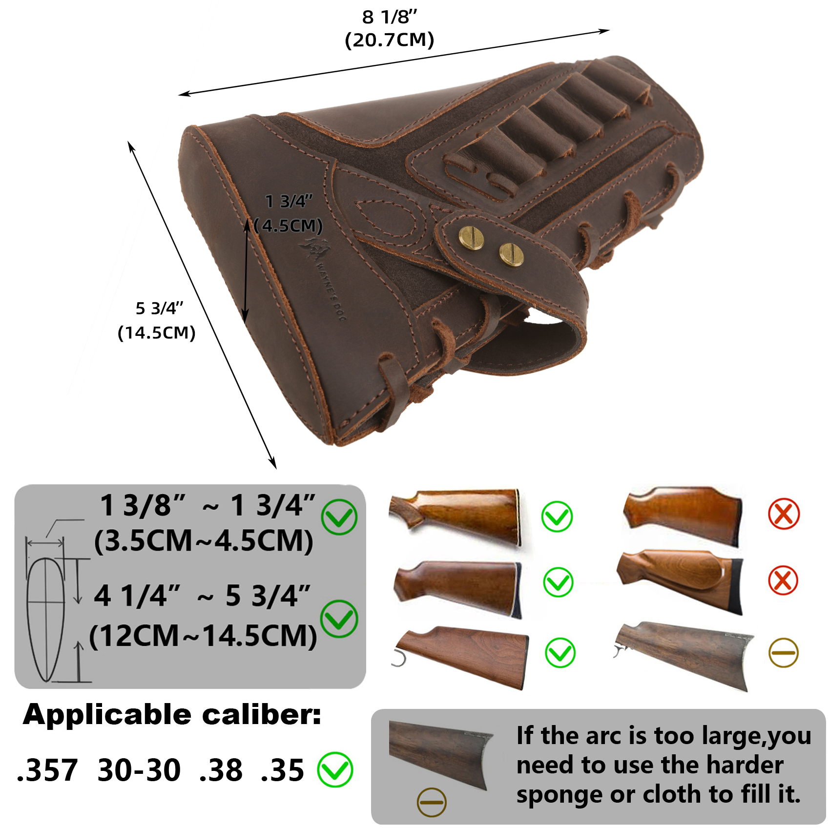 No Drill Set Leather Rifle Sling, Gun Buttstock, Sling Ring for.308.22