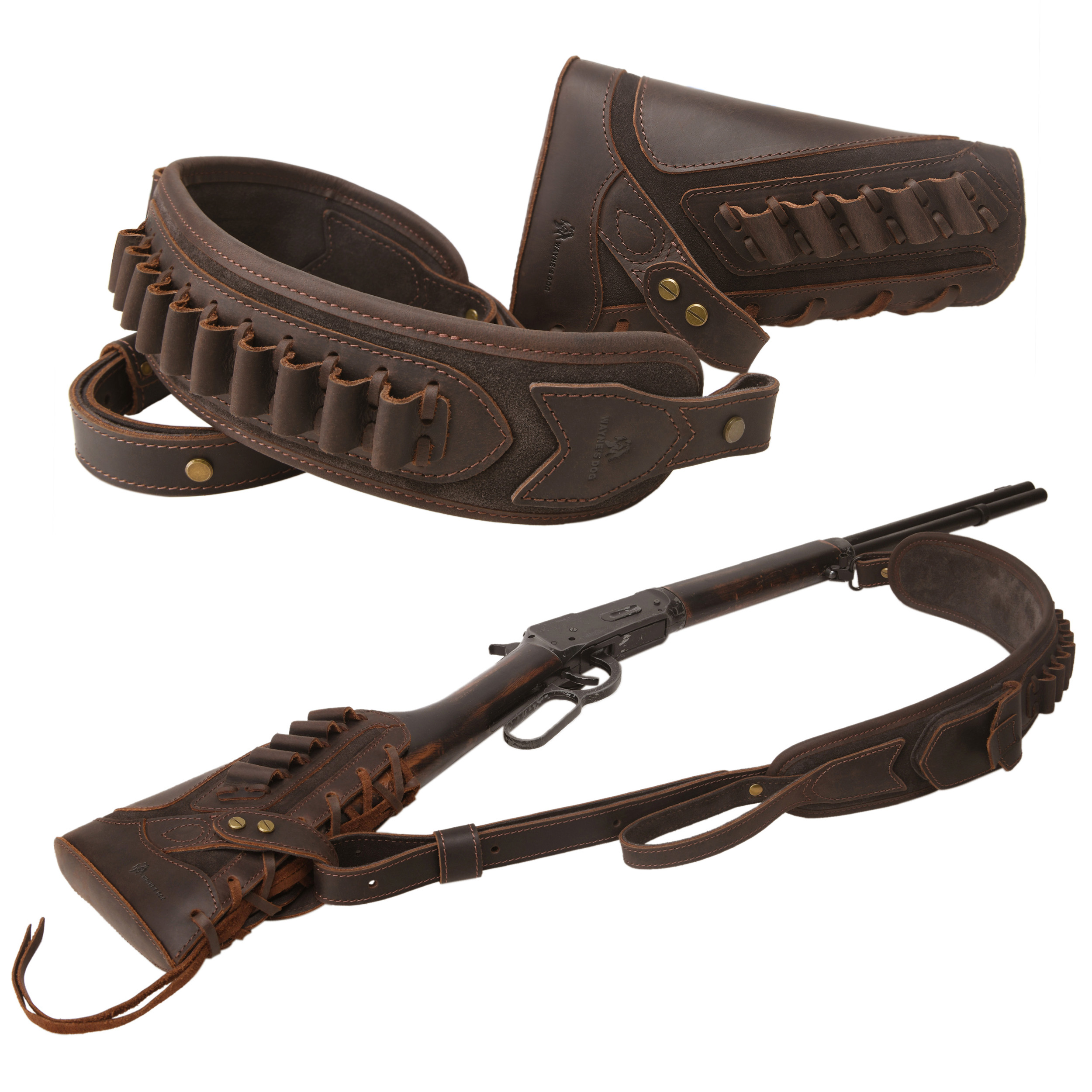 Cowhide Leather Rifle Buttstock Cheek Rest Pad with Matched Sling