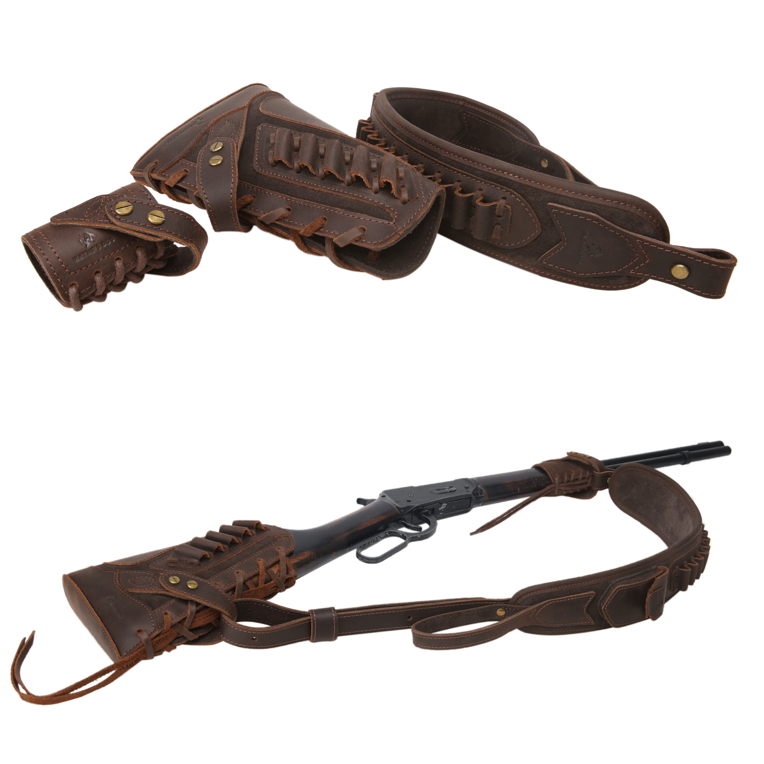 No Drill Set Leather Rifle Sling, Gun Buttstock, Sling Ring for.308.22