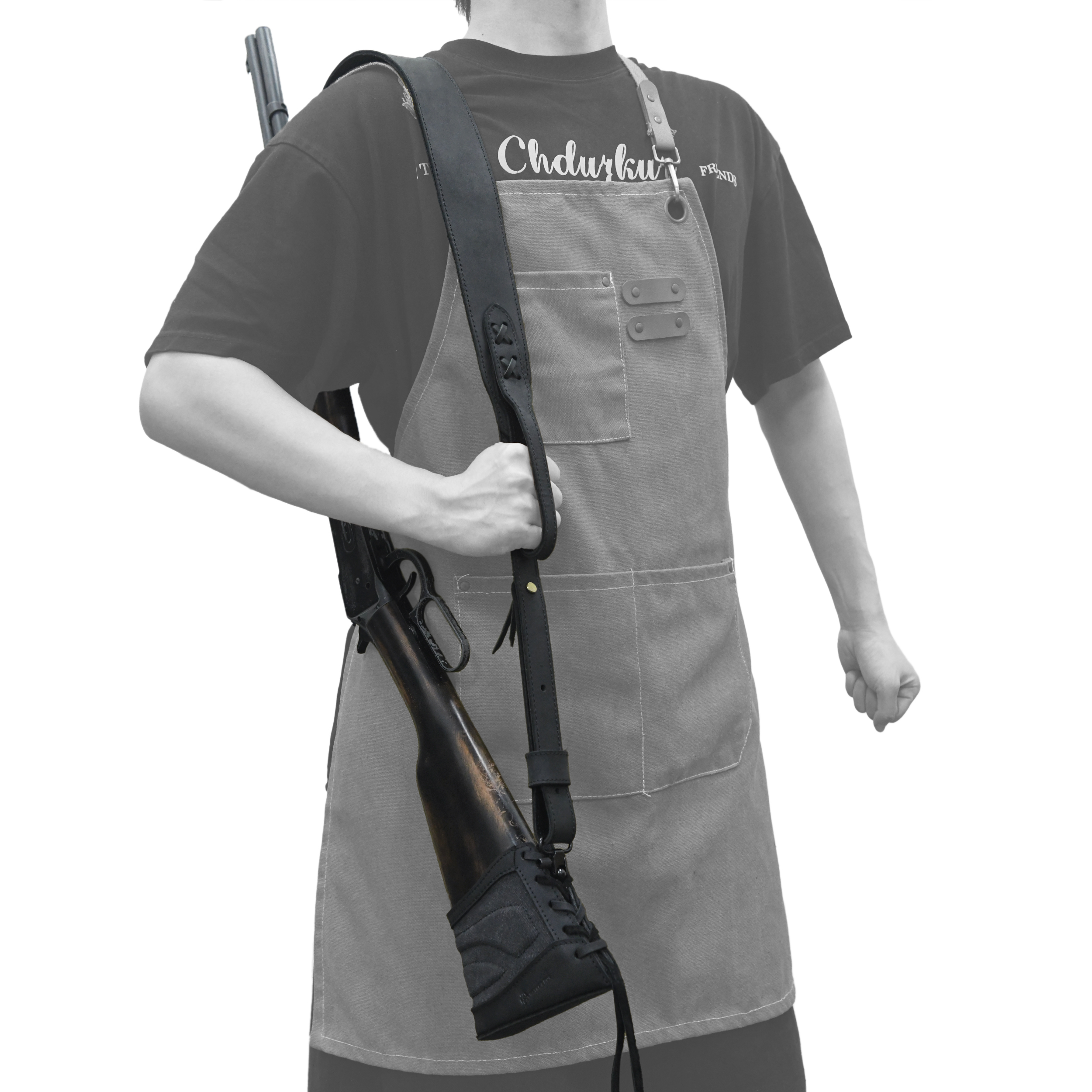 Slip On Recoil Pad with Sling, Leather Canvas Buttstock with Straps Set