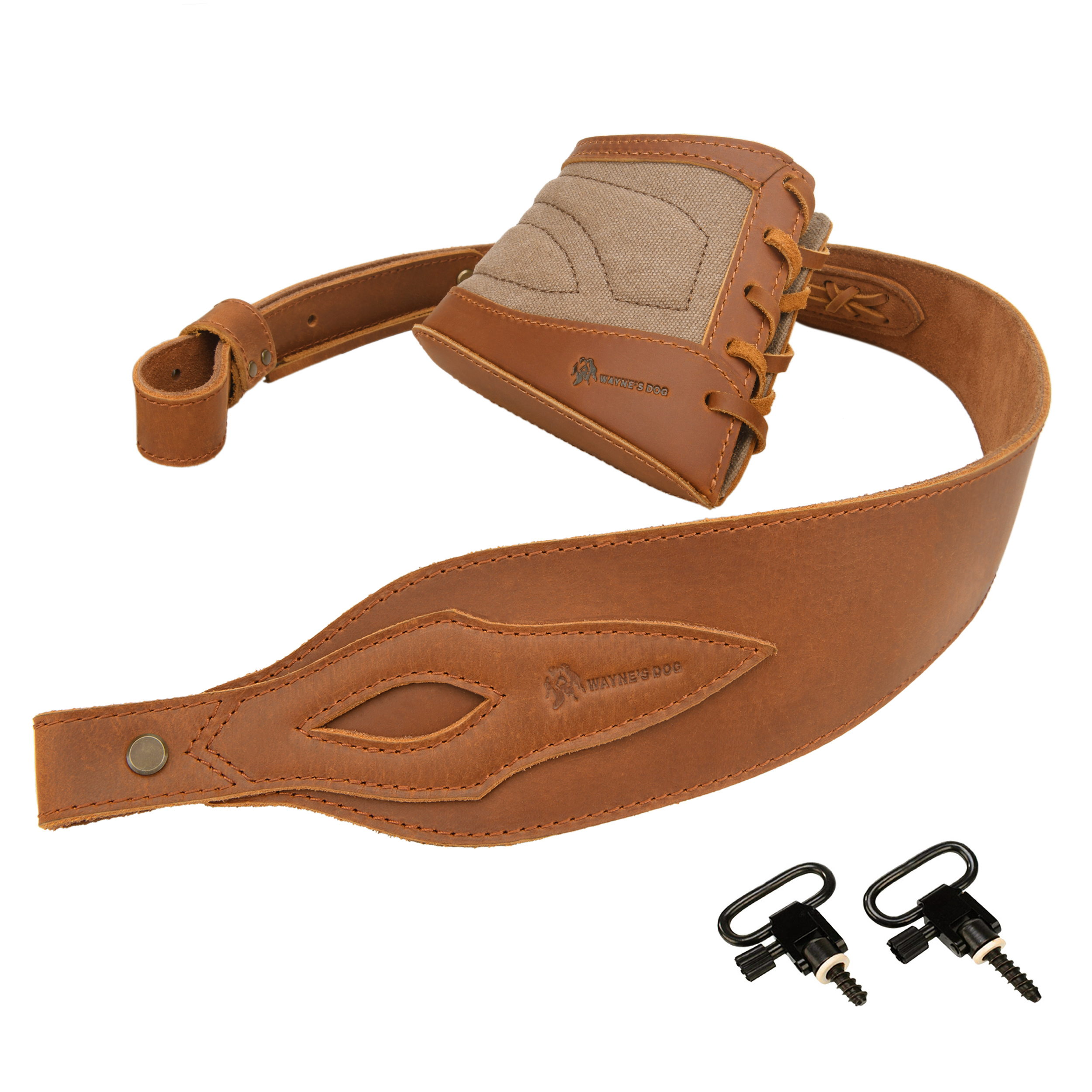 Slip On Recoil Pad with Sling, Leather Canvas Buttstock with Straps Set