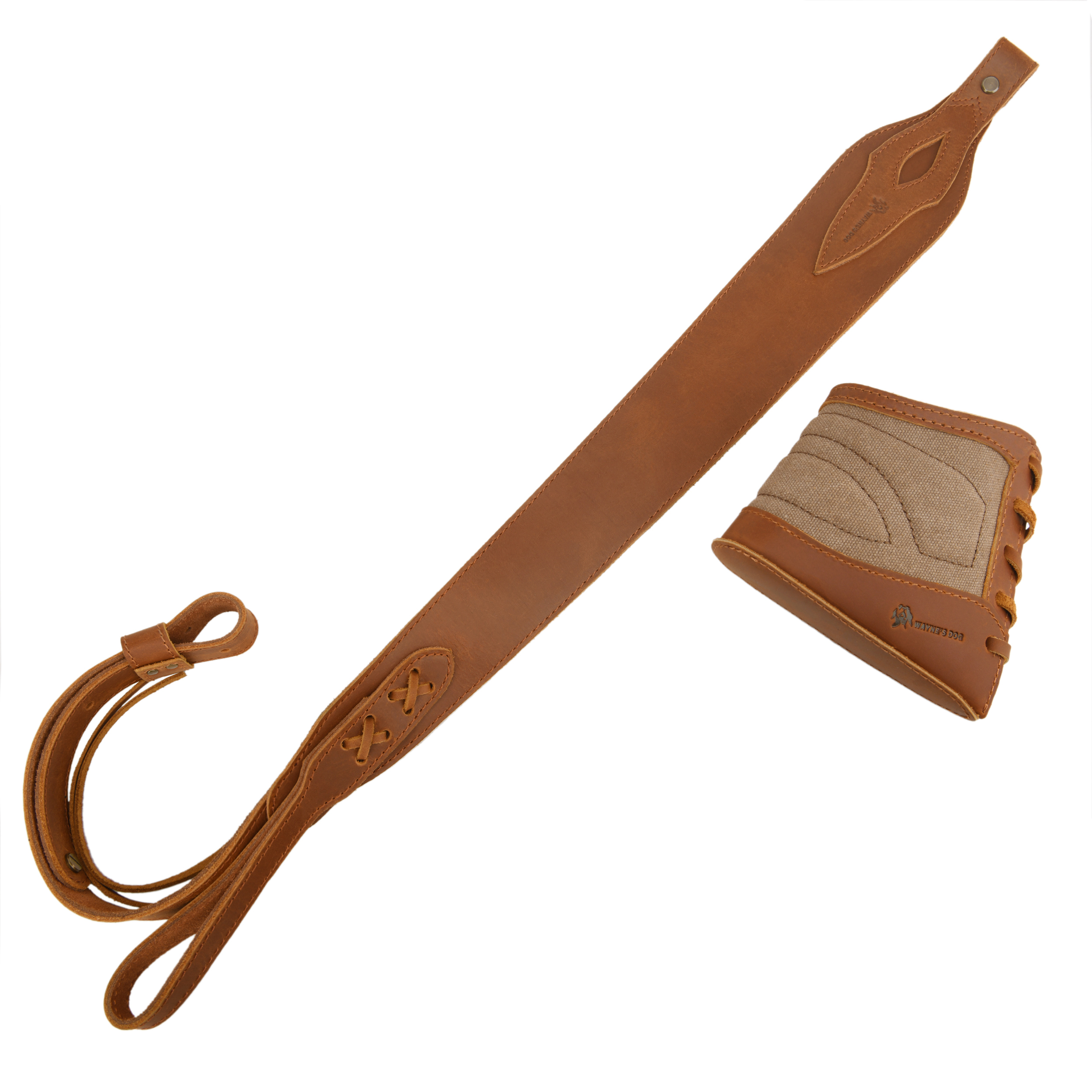 Slip On Recoil Pad with Sling, Leather Canvas Buttstock with Straps Set