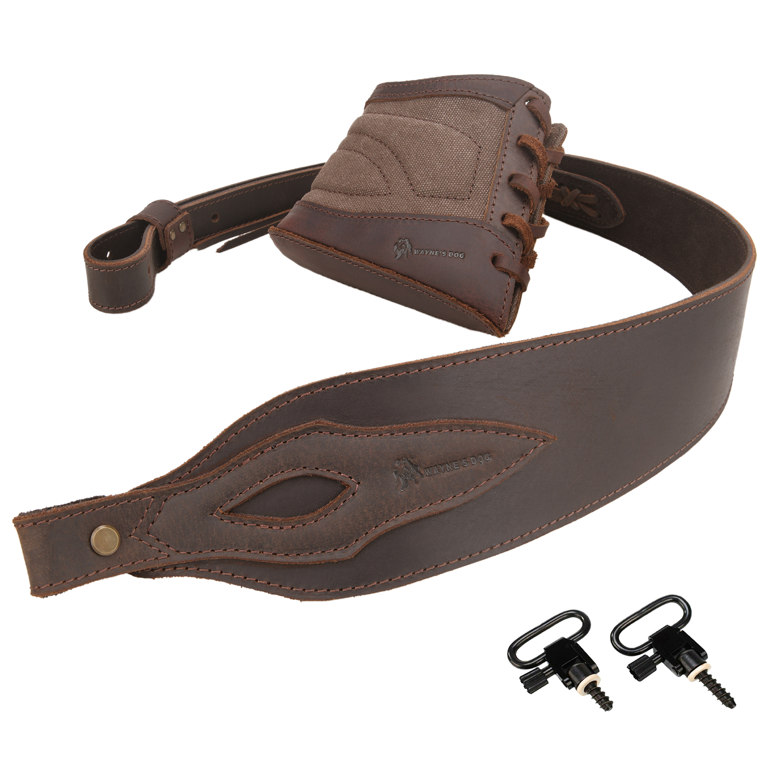 Slip On Recoil Pad with Sling, Leather Canvas Buttstock with Straps Set