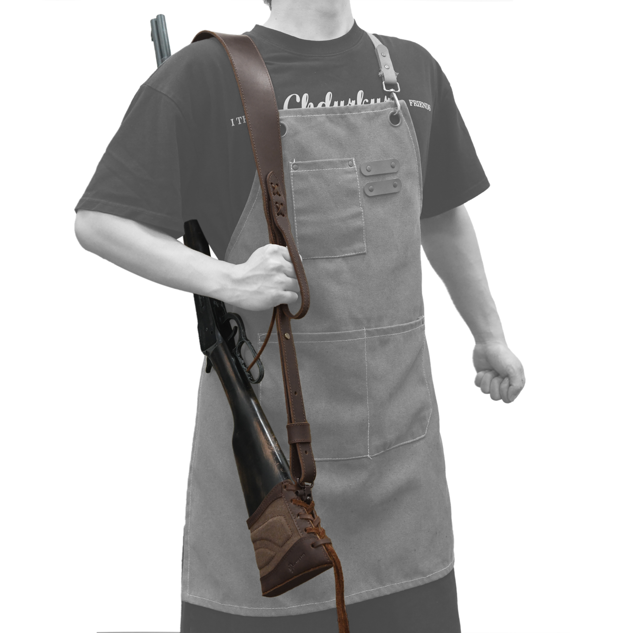 Slip On Recoil Pad with Sling, Leather Canvas Buttstock with Straps Set