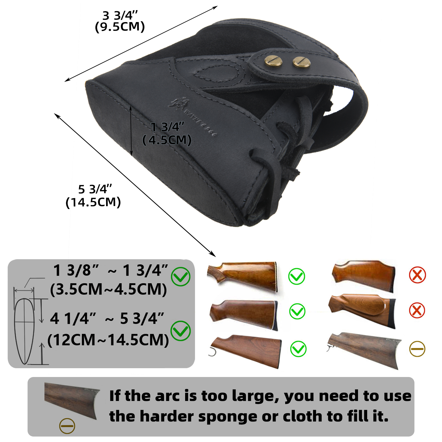 No Drill Soft Leather Rifle Recoil Pad and Shotgun Butt Stock Holster