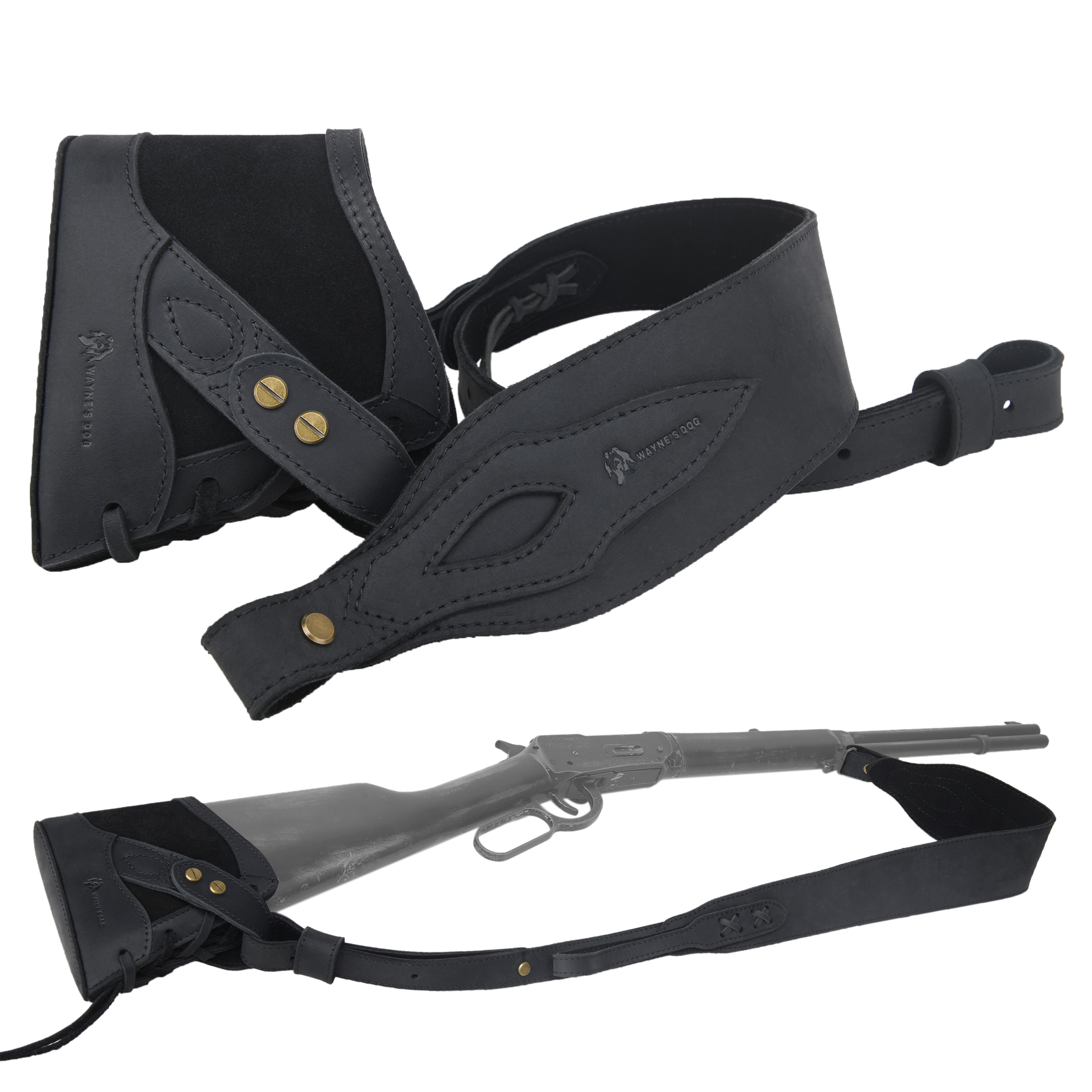 Full Leather No Drill Set Rifle Gun Carry Sling Strap with Recoil Pad