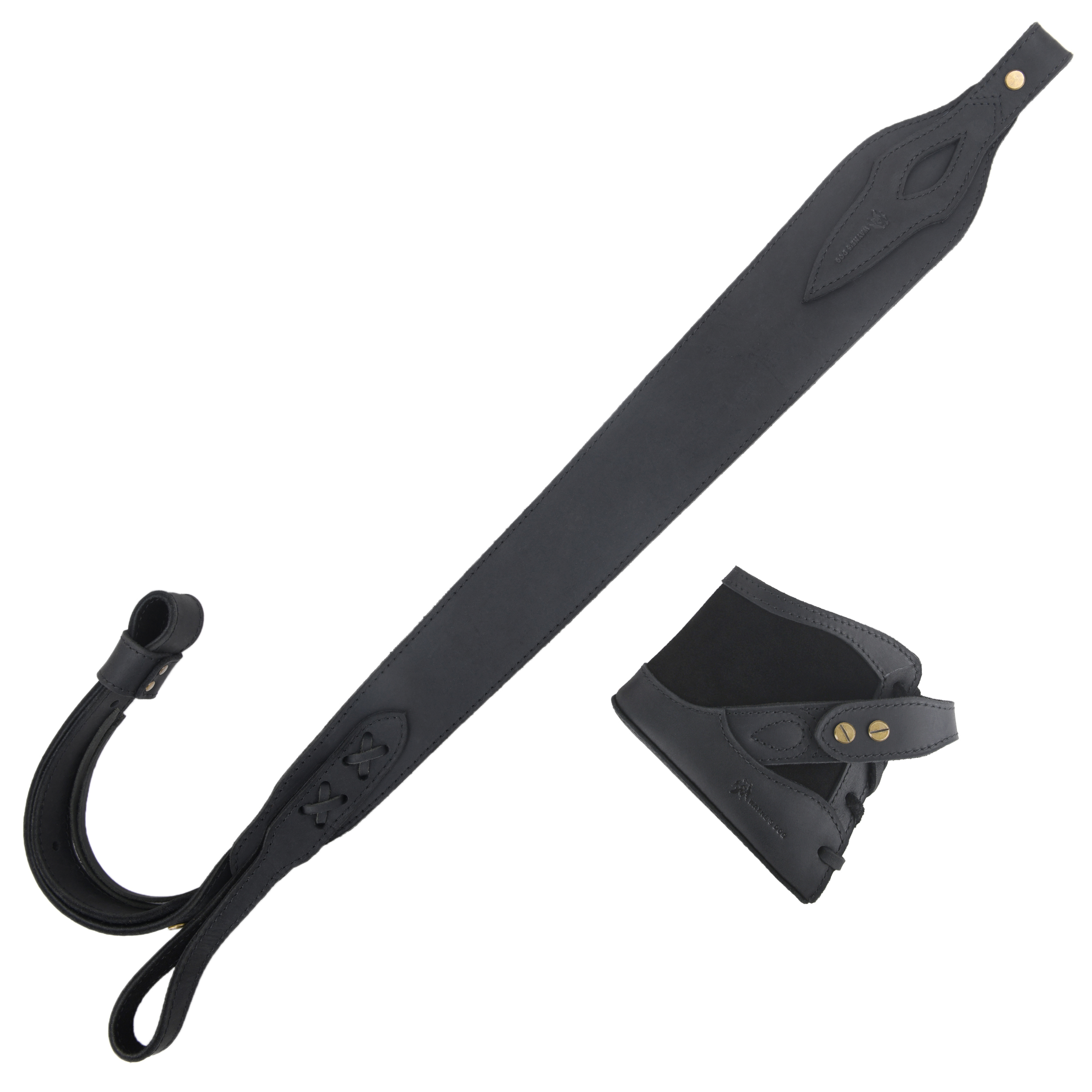 Full Leather No Drill Set Rifle Gun Carry Sling Strap with Recoil Pad