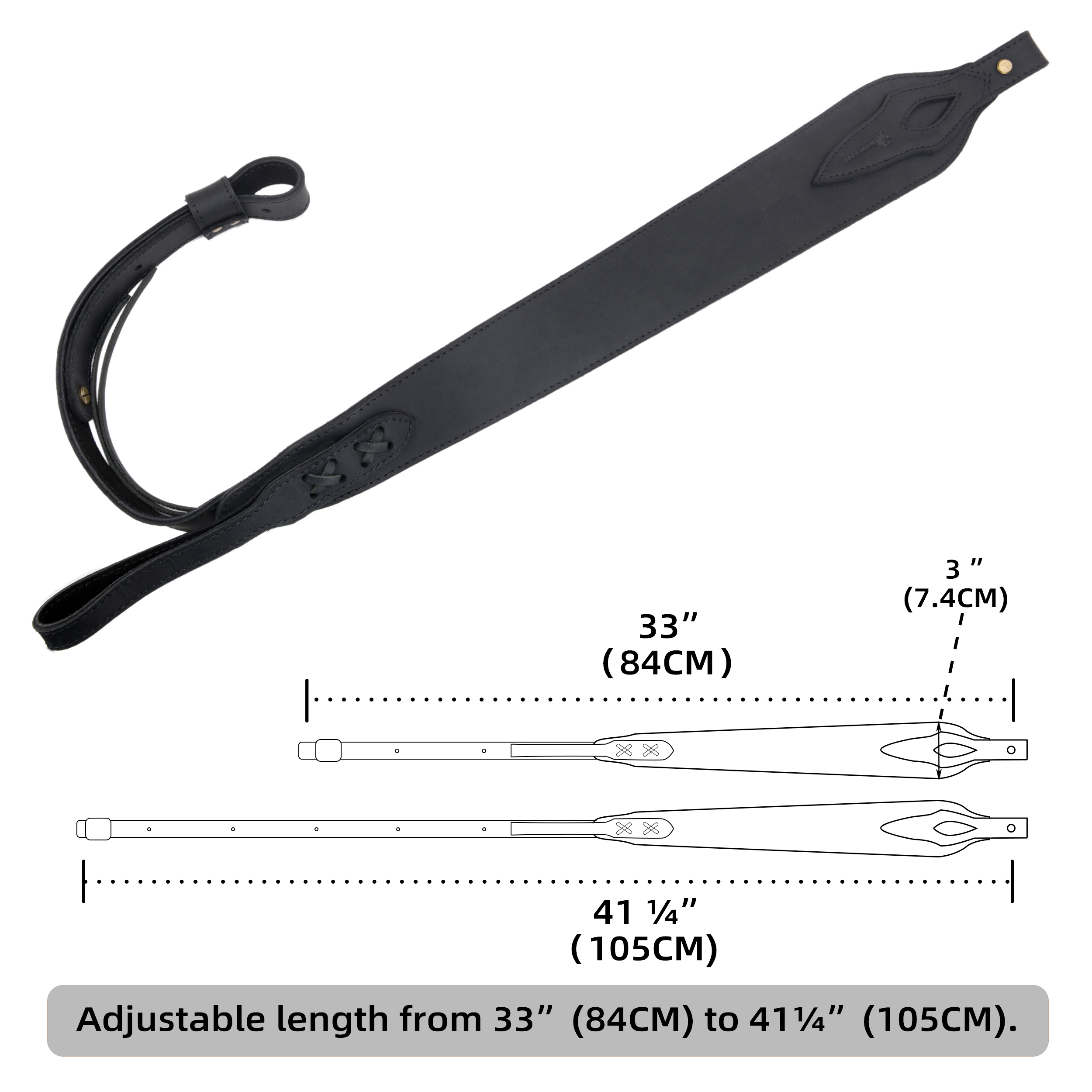 Full Leather No Drill Set Rifle Gun Carry Sling Strap with Recoil Pad