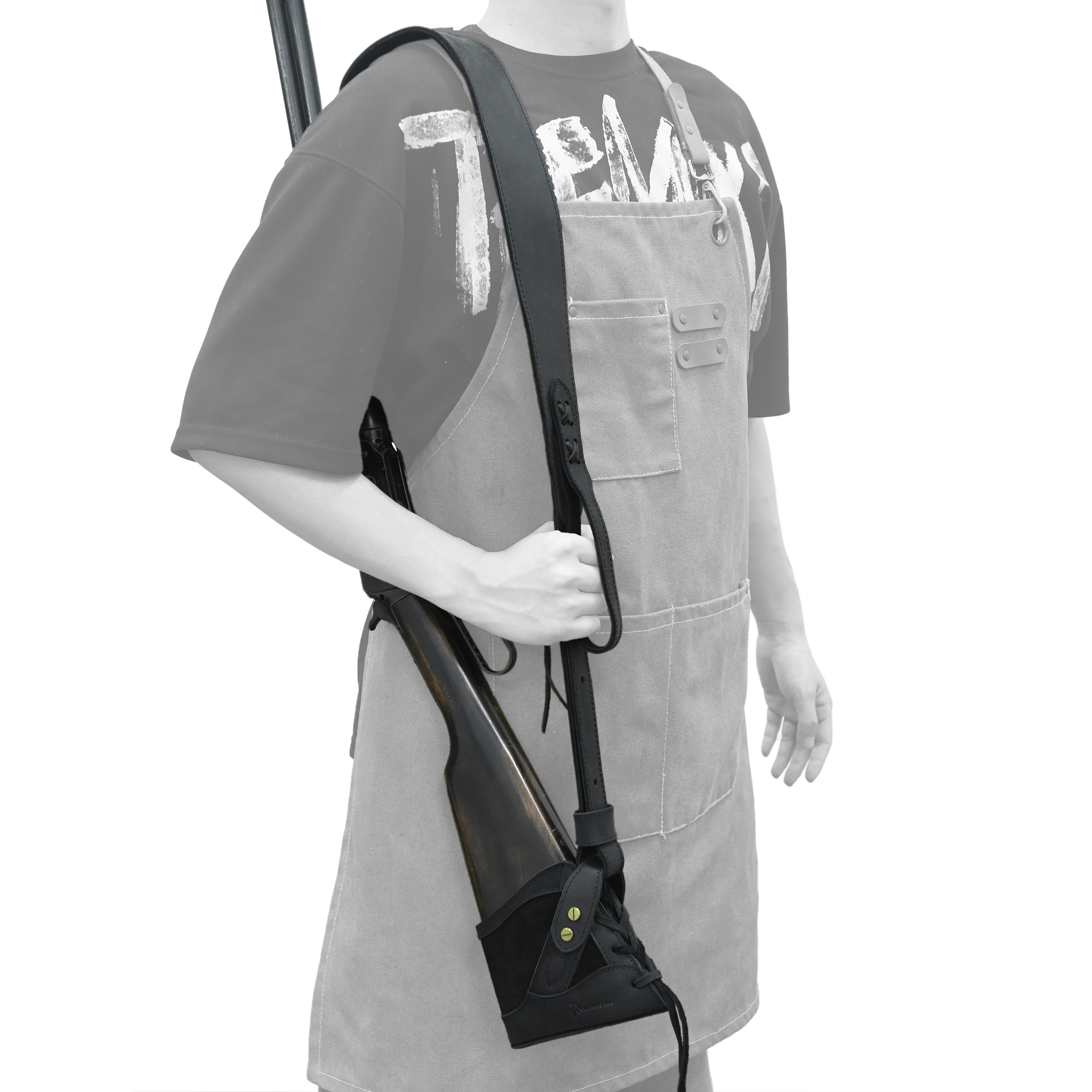 Full Leather No Drill Set Rifle Gun Carry Sling Strap with Recoil Pad