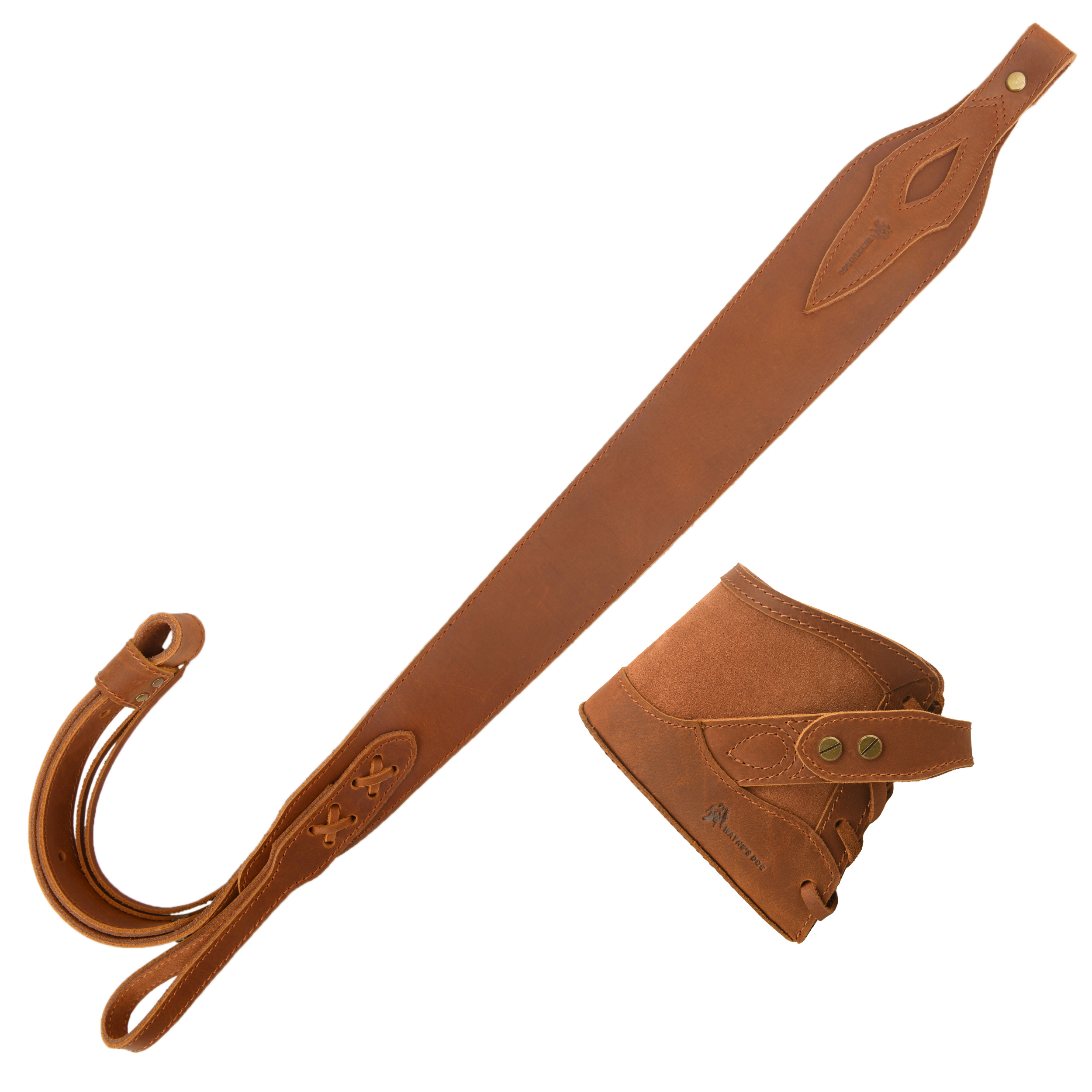 Full Leather No Drill Set Rifle Gun Carry Sling Strap with Recoil Pad