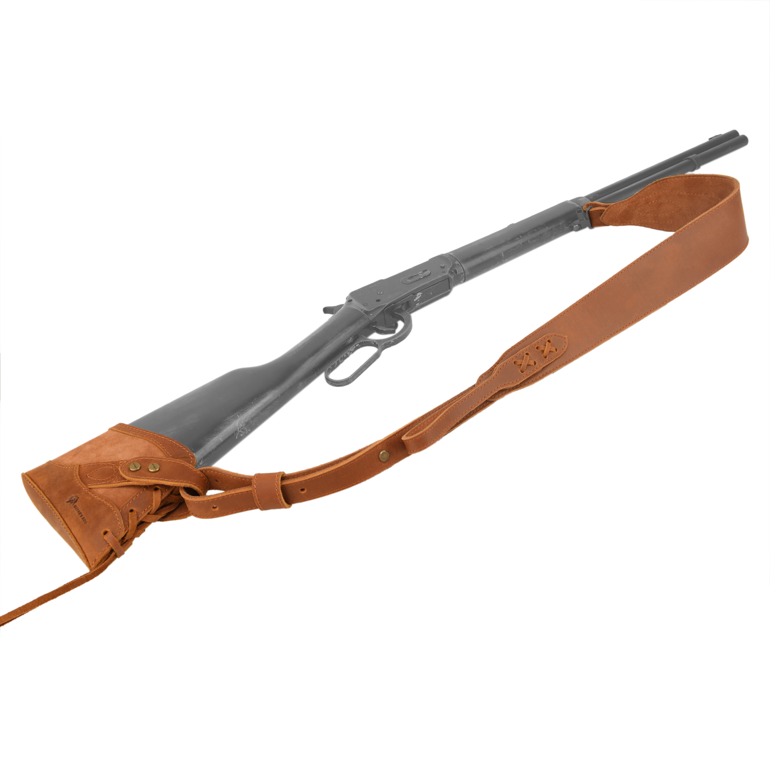 Full Leather No Drill Set Rifle Gun Carry Sling Strap with Recoil Pad