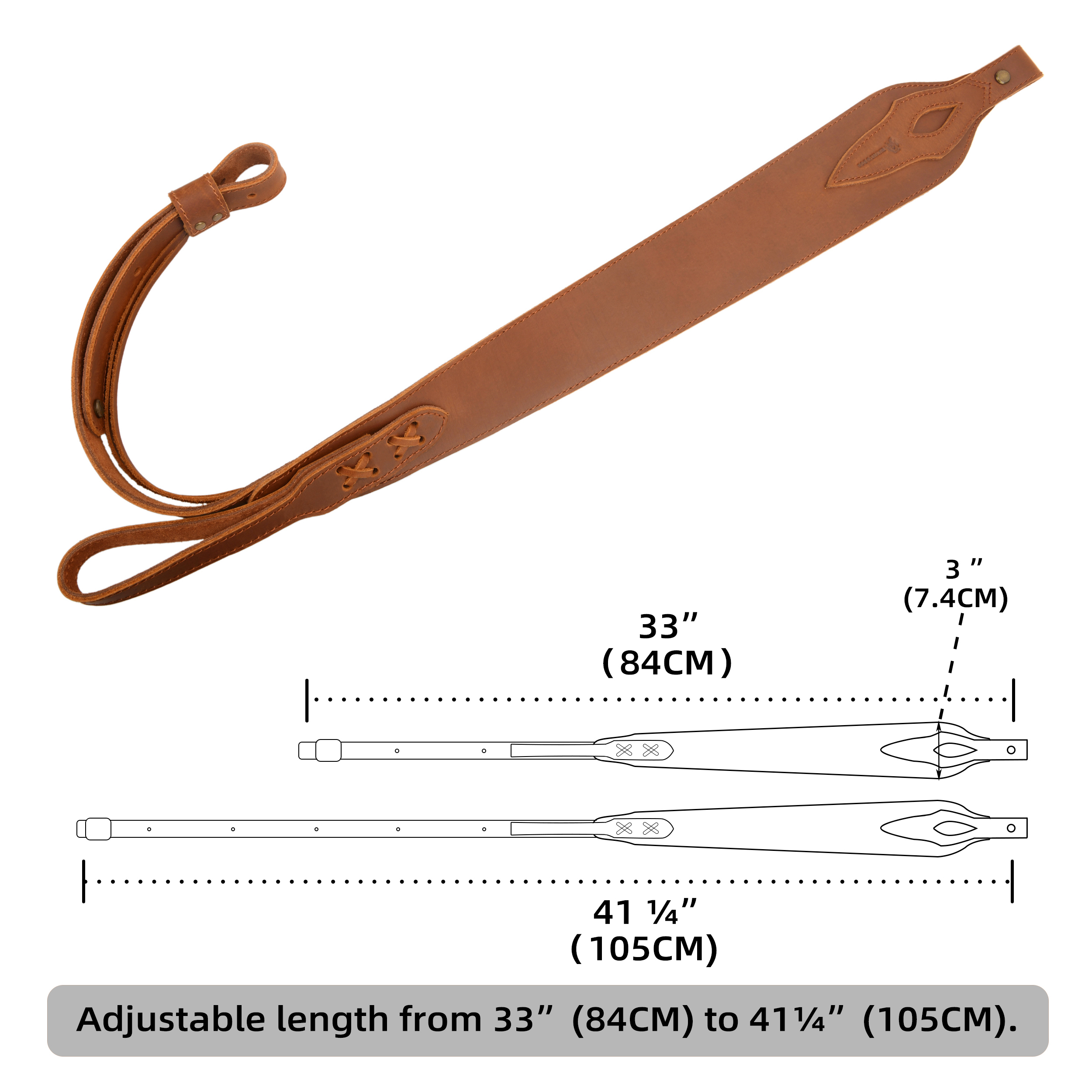 Full Leather No Drill Set Rifle Gun Carry Sling Strap with Recoil Pad