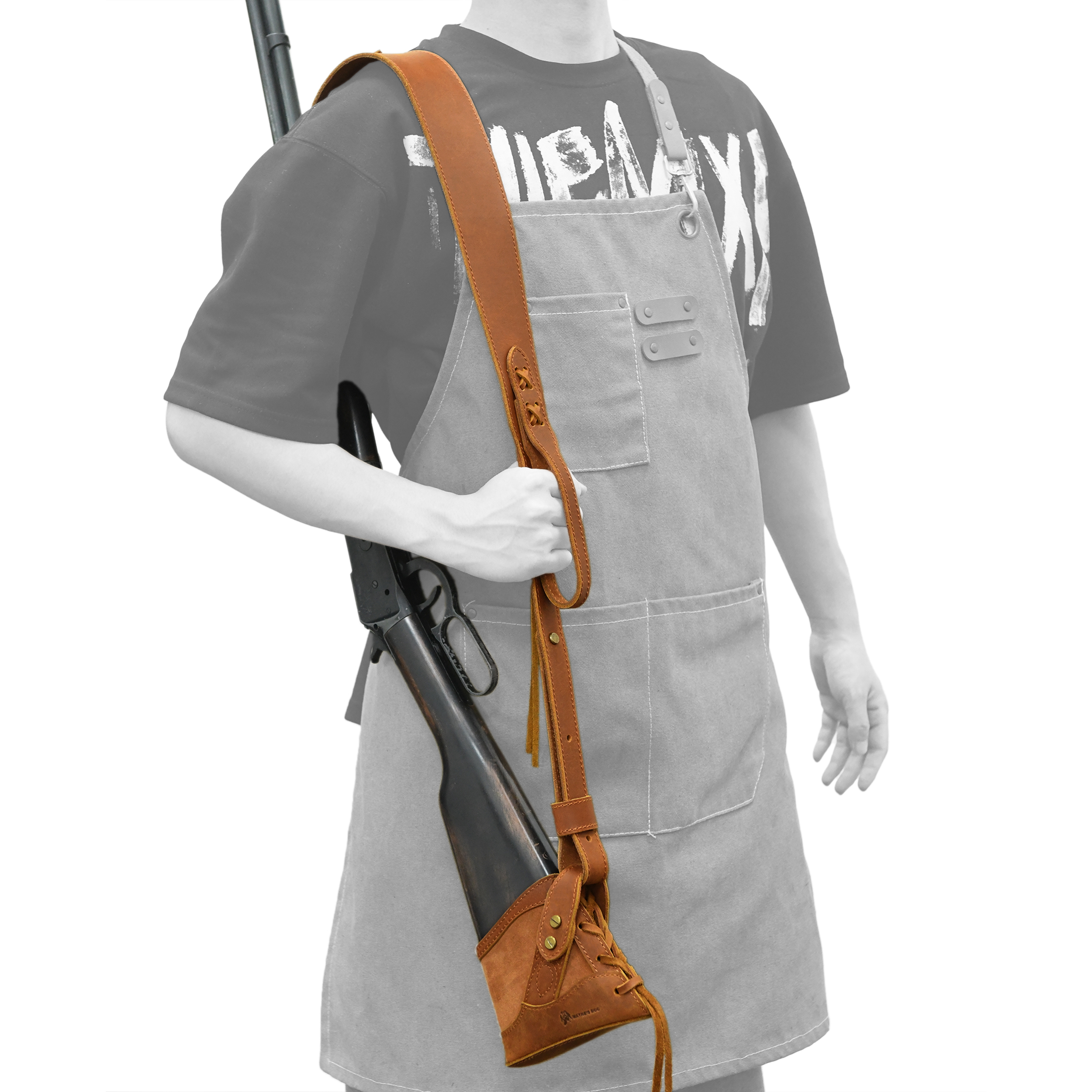 Full Leather No Drill Set Rifle Gun Carry Sling Strap with Recoil Pad