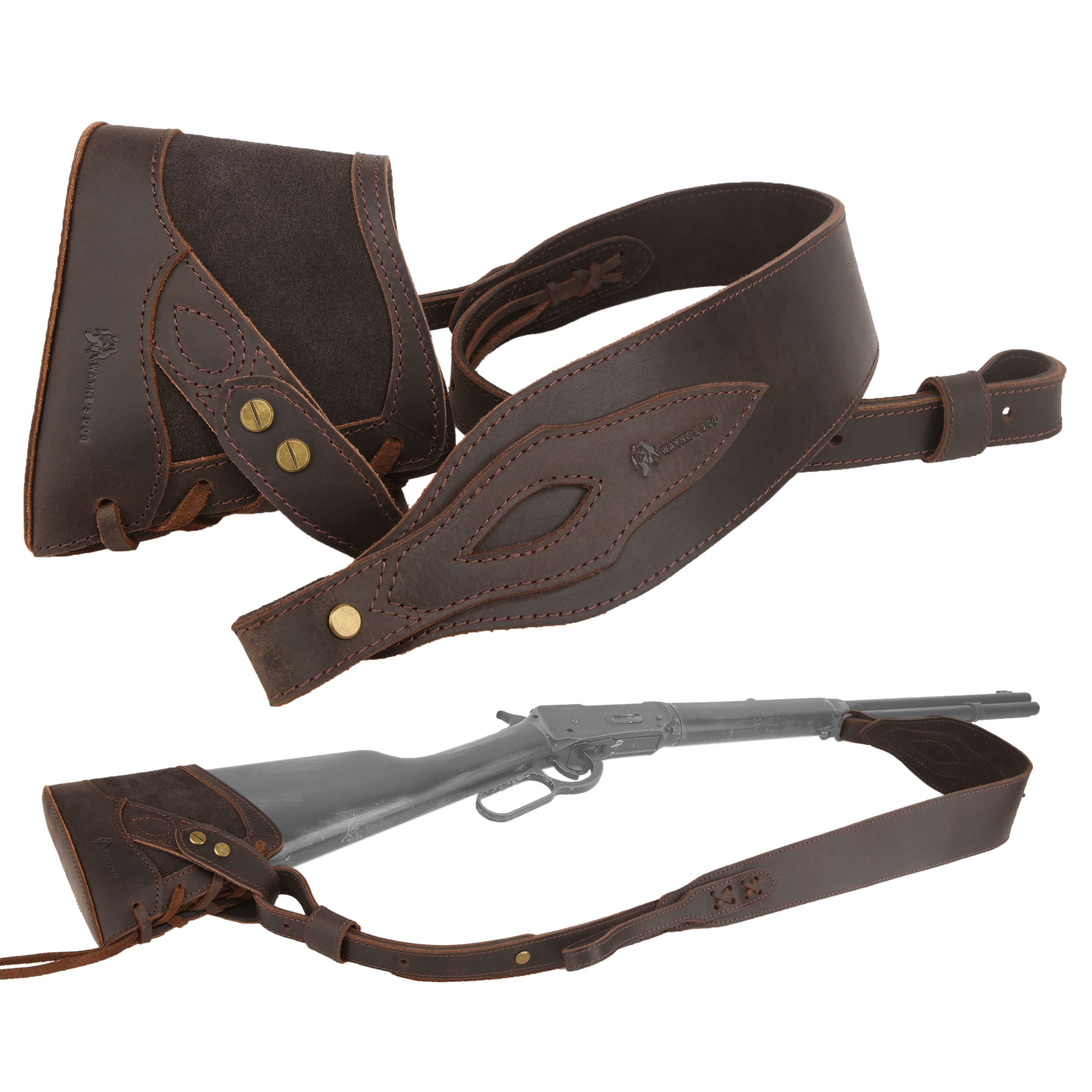 Full Leather No Drill Set Rifle Gun Carry Sling Strap with Recoil Pad
