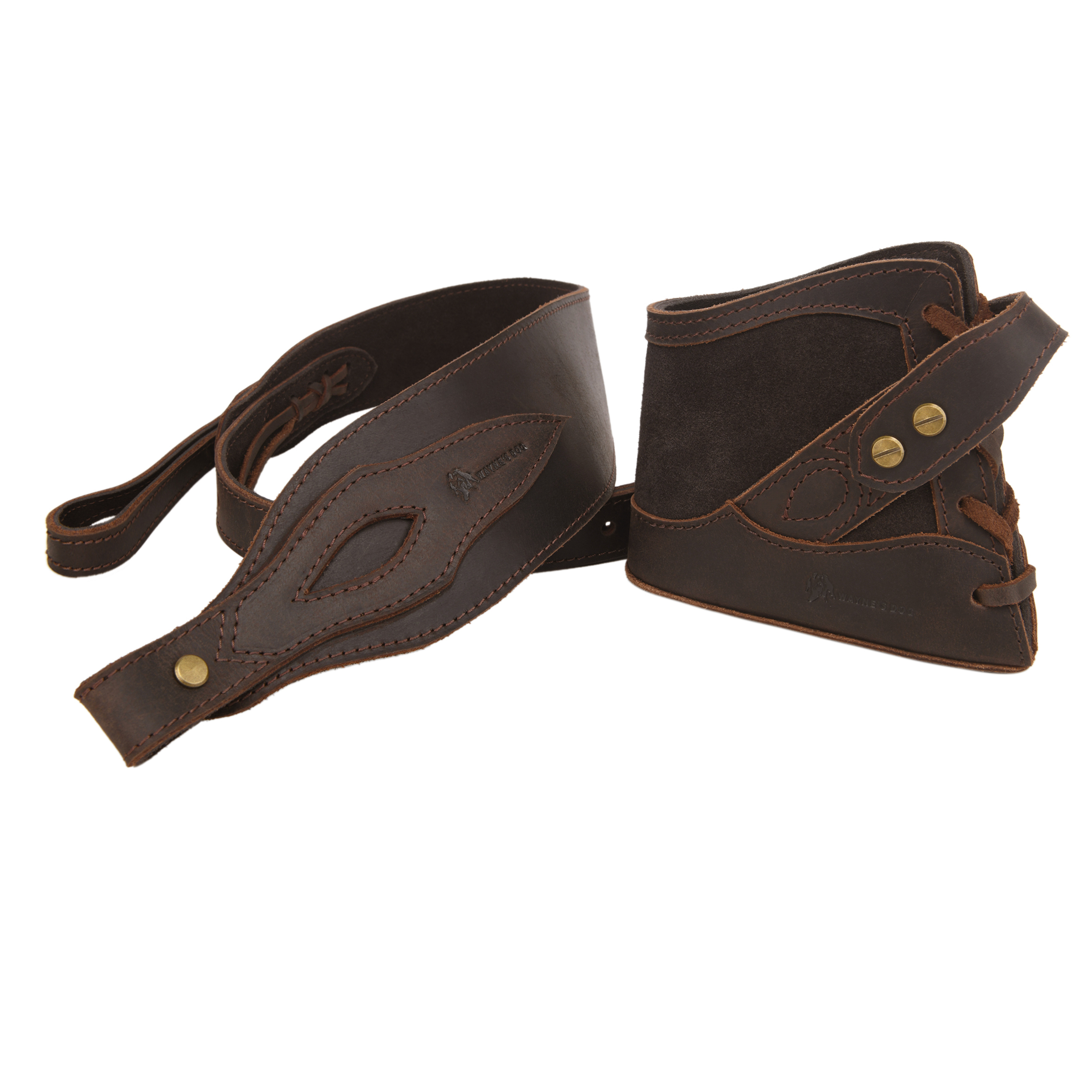 Full Leather No Drill Set Rifle Gun Carry Sling Strap with Recoil Pad